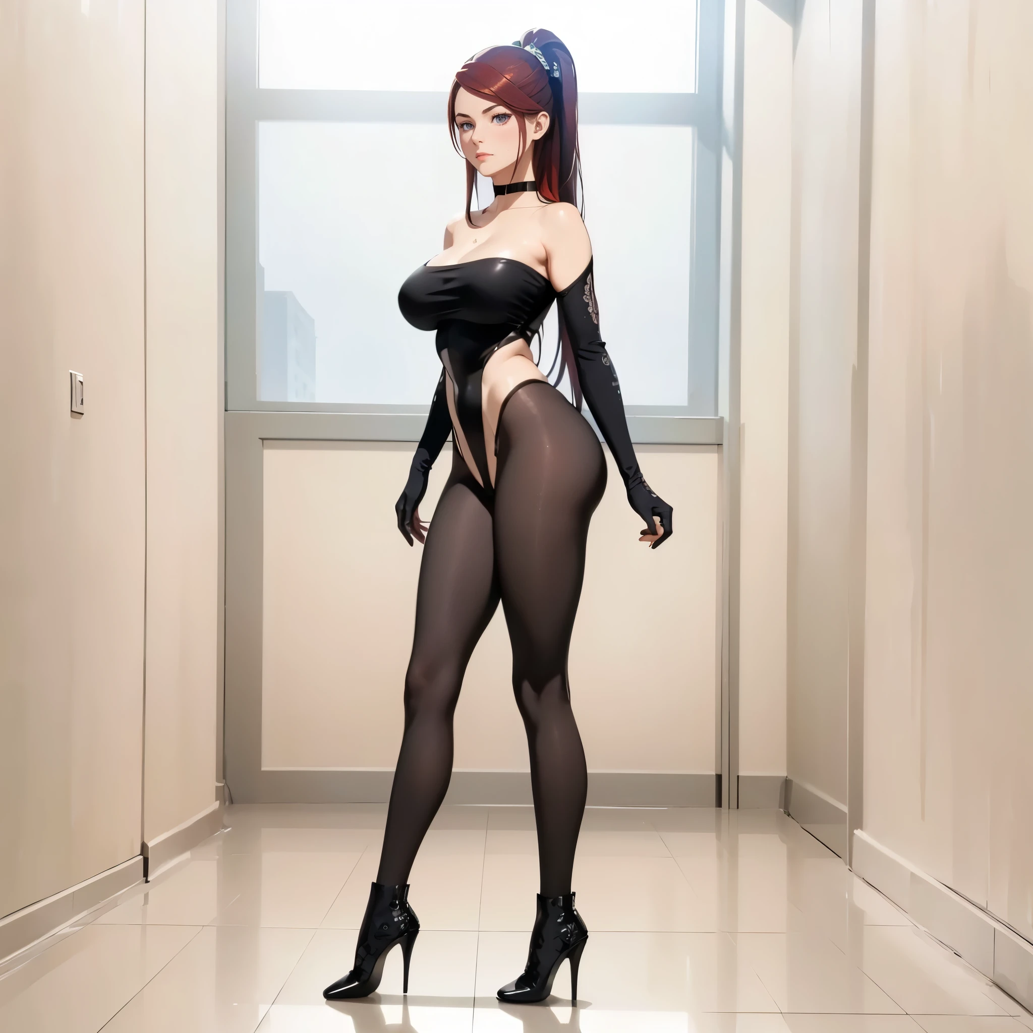 ((1girl, solo, full body, from side)), ((standing)), (perfect anatomy, perfect hands, perfect legs), beautiful body, natural proportions BREAK

extremely detailed face, (beautiful detailed eyes:1.6), (realistic pupils, realistic iris:1), expressive eyes, looking at viewer, (hyperrealistic:1), (detailed skin texture:1.2), smooth skin, (red hair:1.5), (violet eyes:1.3), (long hair:1.4), ((mature female)) BREAK

(skin tight:1.4), (black outfit:1.5) BREAK

(masterpiece:1.2), best quality, high resolution, (highly detailed shading), (realistic lighting:1.2), anime-style, perfect lighting, bright lighting, vibrant colors, dynamic tones, striking hues, 8k, absurd resolution, perfect shadows, hdr, UHD, ambient lighting, realistic, ultra-realistic, photo realistic, highly detailed, rich detail, luminous colors, fine texture, intricate design, professional illustration, (soft light), (illustration:0.8)