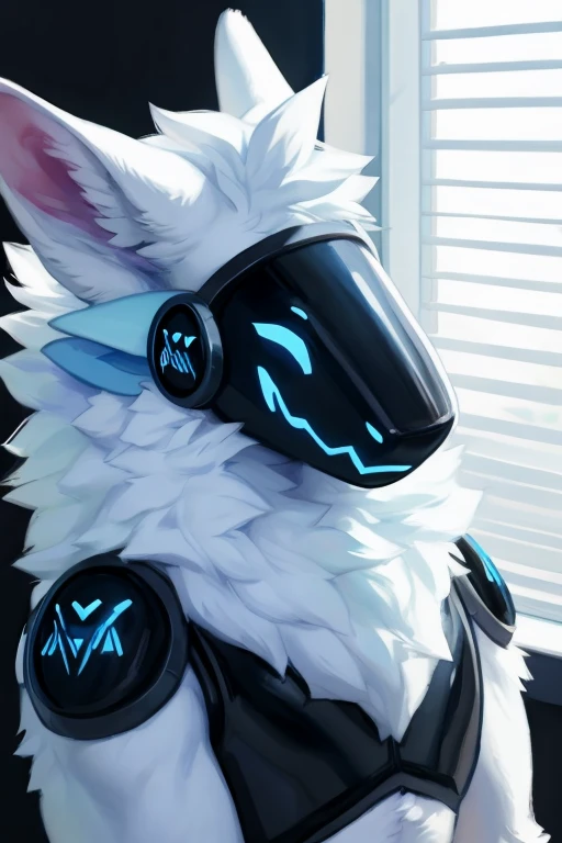 ,(( Light blue and white fur for body protogen with a black chest plate) ) ,  looking at viewer , big chest , day, , sensual, detailed, uploaded to e621, beautiful and detailed portrait of an anthropomorphic , (((male))) uploaded to e621, zaush, foxovh, movie lighting, thicc, alone, detailed, 8k res, hires, detailed eyes, good anatomy, good perspective, towards viewer, by bebebebebe, by sicklyhypnos, by gerkk, by orf, nice hands, perfect hands, happy, romantic, ray tracing lighting, rtx on, By Bebebebebe, by SpiritD, by KOBITOWANI, best quality, masterpiece, perfect anatomy, detailed picture)), 1femboy, with a very black background