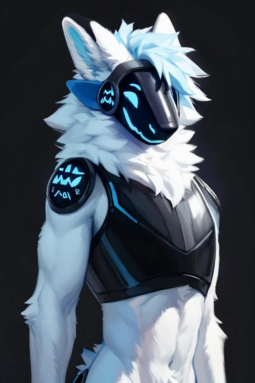 ,(( Light blue and white fur for body protogen with a black chest plate) ) , looking at viewer , big chest , day, , sensual, detailed, uploaded to e621, beautiful and detailed portrait of an anthropomorphic , (((male))) uploaded to e621, zaush, foxovh, movie lighting, thicc, alone, detailed, 8k res, hires, detailed eyes, good anatomy, good perspective, towards viewer, by bebebebebe, by sicklyhypnos, by gerkk, by orf, nice hands, perfect hands, happy, romantic, ray tracing lighting, rtx on, By Bebebebebe, by SpiritD, by KOBITOWANI, best quality, masterpiece, perfect anatomy, detailed picture)), 1femboy, with a very black background