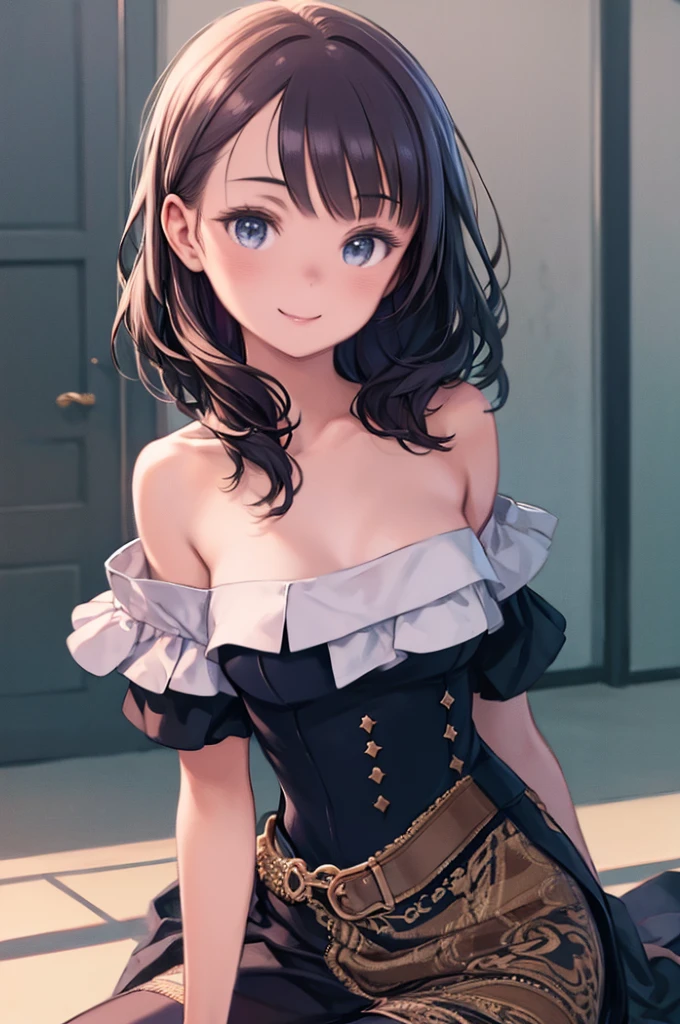 highest quality, masterpiece, Ultra-high resolution, Realistic, One girl, Off the shoulder, smile