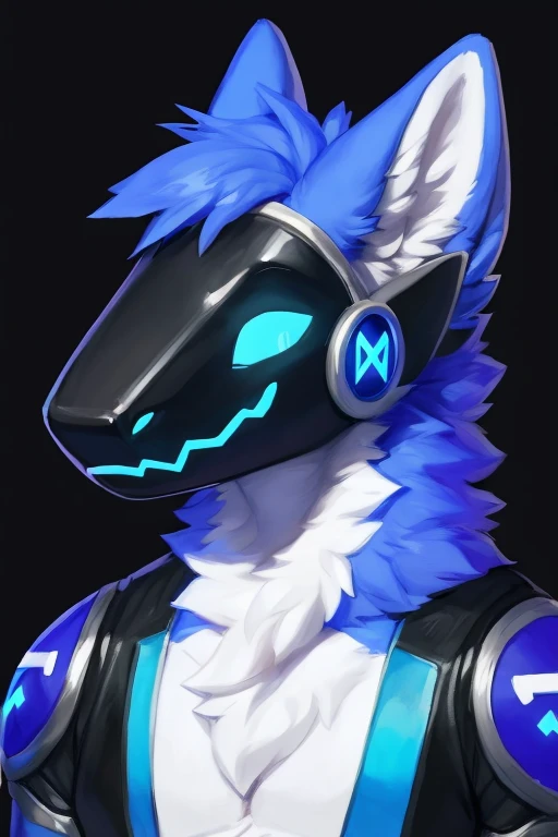 ,(( blue fur color with small amounts of white)) for body protogen with a black chest plate black metal armor chestplate) ) , looking at viewer , big chest , day, , sensual, detailed, uploaded to e621, beautiful and detailed portrait of an anthropomorphic , (((male))) uploaded to e621, zaush, foxovh, movie lighting, thicc, alone, detailed, 8k res, hires, detailed eyes, good anatomy, good perspective, towards viewer, by bebebebebe, by sicklyhypnos, by gerkk, by orf, nice hands, perfect hands, happy, romantic, ray tracing lighting, rtx on, By Bebebebebe, by SpiritD, by KOBITOWANI, best quality, masterpiece, perfect anatomy, detailed picture)), 1femboy, with a very black background, profile picture artwork for profile picture