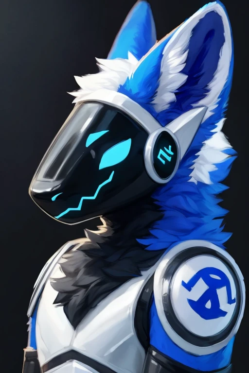 ,(( blue fur color with small amounts of white)) for body protogen with a black chest plate black metal armor chestplate) ) , looking at viewer , big chest , day, , sensual, detailed, uploaded to e621, beautiful and detailed portrait of an anthropomorphic , (((male))) uploaded to e621, zaush, foxovh, movie lighting, thicc, alone, detailed, 8k res, hires, detailed eyes, good anatomy, good perspective, towards viewer, by bebebebebe, by sicklyhypnos, by gerkk, by orf, nice hands, perfect hands, happy, romantic, ray tracing lighting, rtx on, By Bebebebebe, by SpiritD, by KOBITOWANI, best quality, masterpiece, perfect anatomy, detailed picture)), 1femboy, with a very black background, profile picture artwork for profile picture