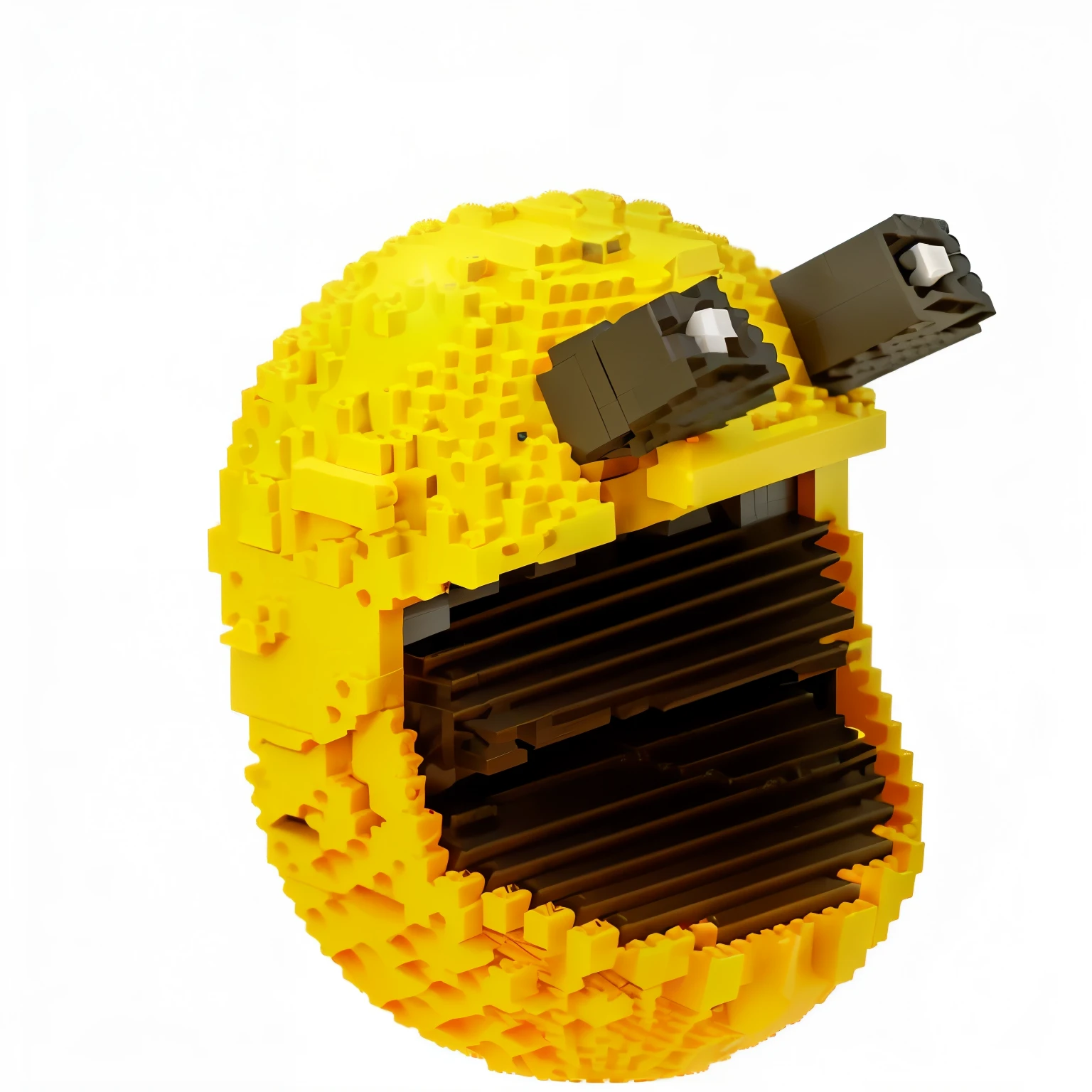 there is a Lego bird that is made of Legos, Pac-Man, Lego character, made of Lego, Lego style, Voxelアート, Slim Shady Tennis Ball Monster, Expressed in 3D rendering, anorld rendering, it has lemon skin texture, Octane Rendering, Voxel, high quality Voxelアート, Pixel or, lemon, Lego, Brick