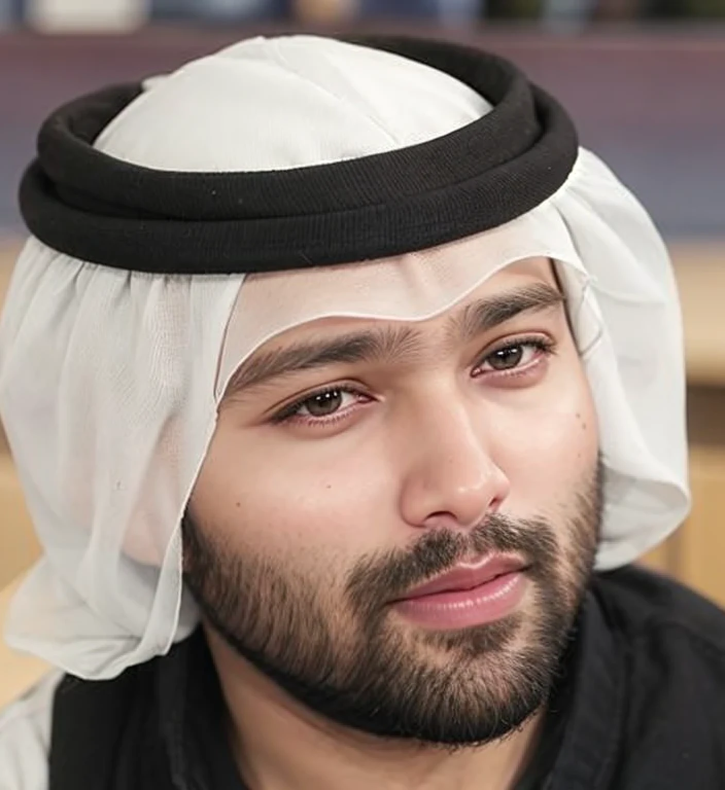 A beautiful young bearded man with highly detailed skin.