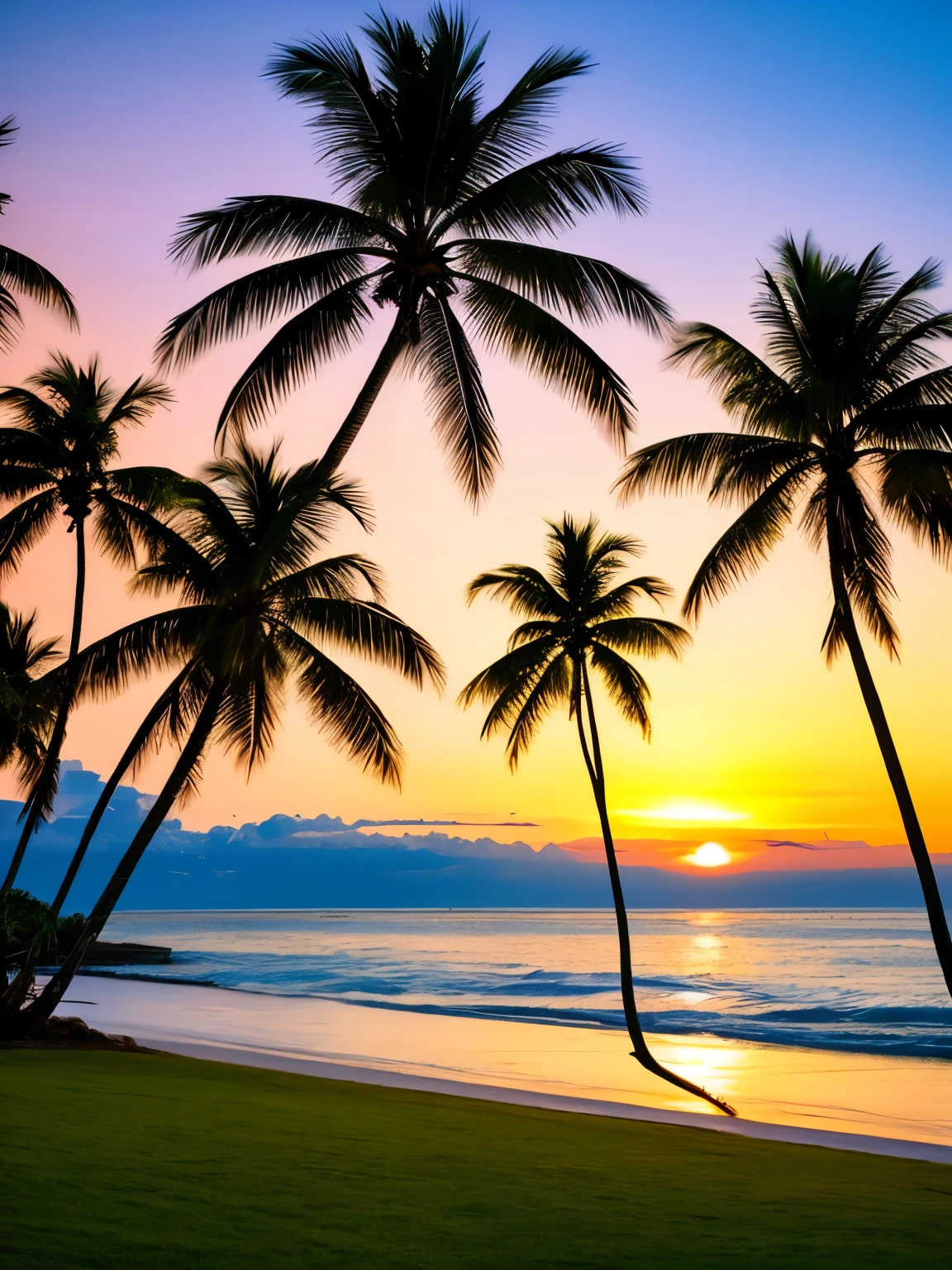 arafed view of a beach with palm trees and a sunset, palm trees, with palm trees in the back, palm trees in the background, palm trees, palm trees james gurney, palms, tropical palms, tropical trees, beautiful magical palm beach, tropical atmosphere, tropical vibe, coconut trees, tropics, tropical paradise, palm trees on the beach