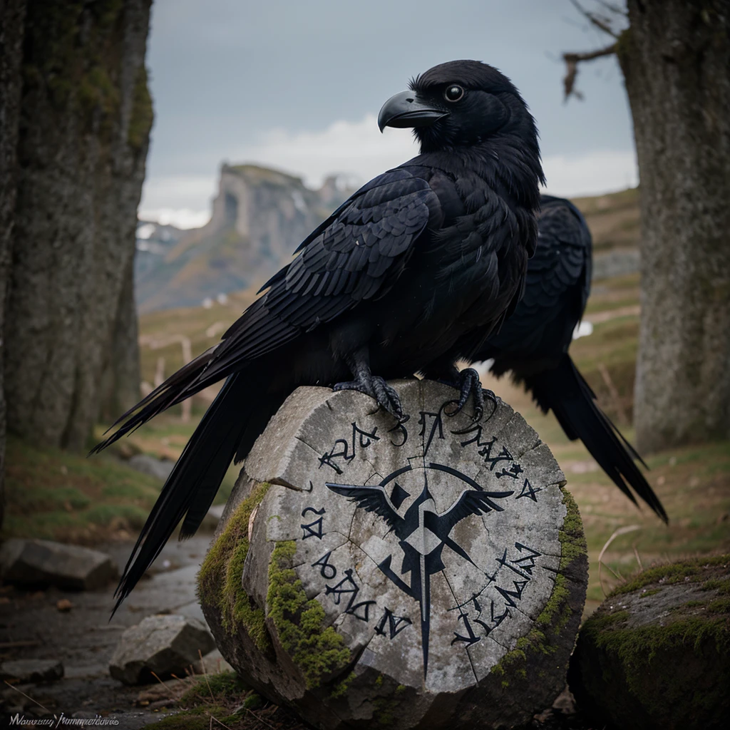 Black raven in Norse runes, desenho simples