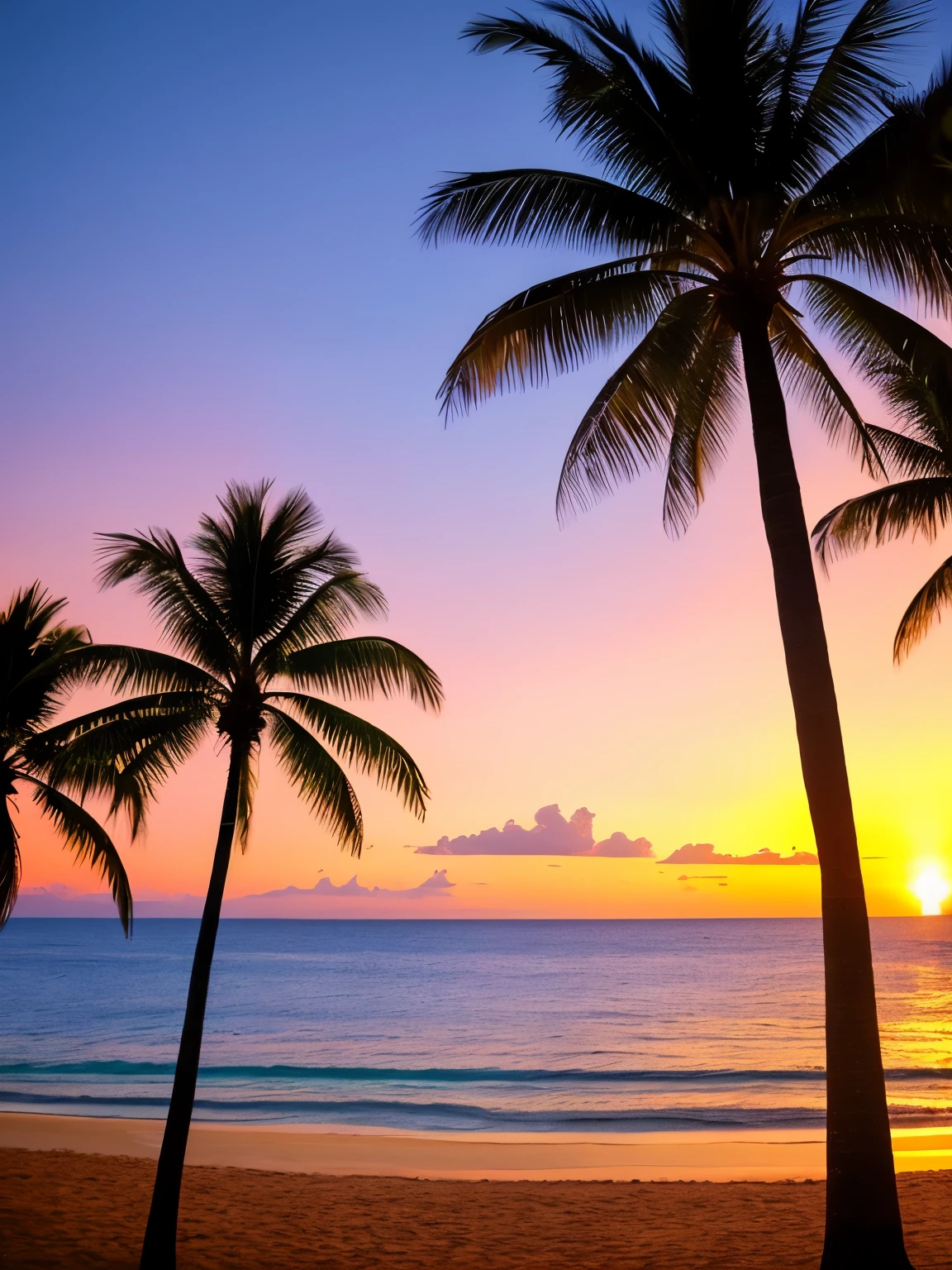 arafed view of a beach with palm trees and a sunset, palm trees, with palm trees in the back, palm trees in the background, palmtrees, palm trees james gurney, palms, tropical palms, tropical trees, beautiful magical palm beach, tropical atmosphere, tropical vibe, coconut trees, tropics, tropical paradise, palm trees on the beach