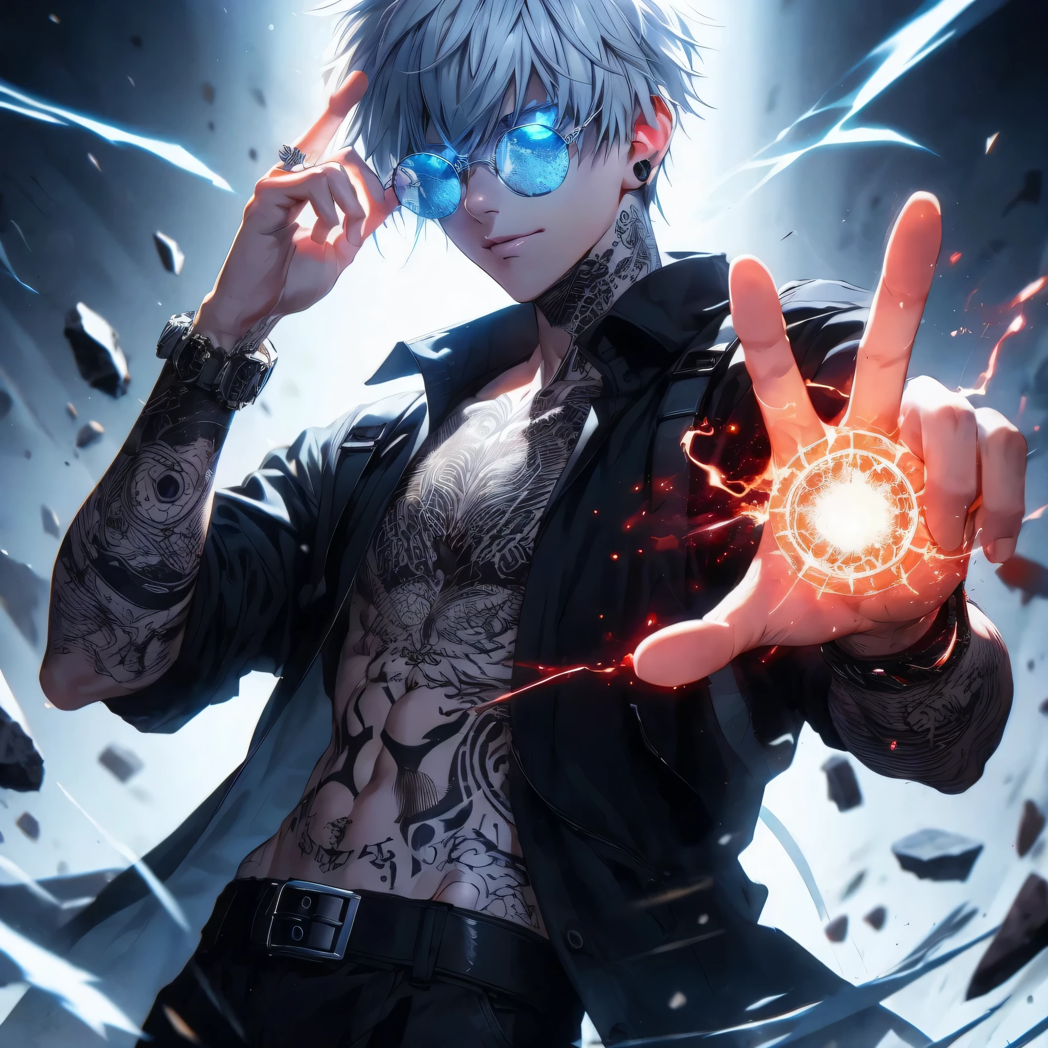 anime guy with a tattoo on his chest and a hand up, badass anime 8 k, best anime 4k konachan wallpaper, ken kaneki, 4k anime wallpaper, anime style 4 k, anime wallpaper 4k, anime wallpaper 4 k, epic anime style, kaneki ken, 4 k manga wallpaper, anime art wallpaper 4 k, anime art wallpaper 4k