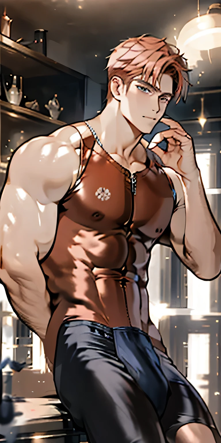 (masterpiece, best quality), 2 boy, young man,Shyness blush,musculous, short blue purple and pink-orange hair, Dark gray eyes, complex, (dress room), full bodyesbian, White baseball uniform, Open light purple jacket, Pectoralis abdominal muscles,vivd colour,(depth of fields:1.2),(abs),Be red in the face,l huge bulge ooking at viewert,A piano,spread their legs,giant, fills the room , extremely tall, extremely muscular, extremely huge bulge , hyper muscular, superhuman,