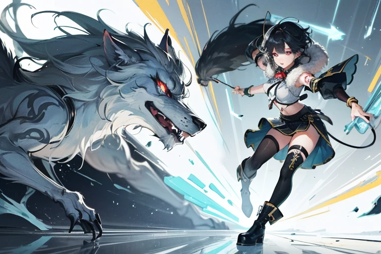 ((best quality)), ((masterpiece)), (detailed), Perfect face,, 完美Body,Perfect body,Ultra-wide angle composition,
Werewolf girl, ((Fluffy skin)), paw放在脚上, fluffy fur on Body, ((Fangs)), ((paw)), Tight crop top, Split, , huge metal bracelet, Huge metal collar, High-leg over-the-knee boots, light green pole_detailed_(Lacy, fur, silk, satin)_(clothing, skirt), detailed face, detailed beautiful shiny eyes, slit pupil, Metal Reflection, future city square, (tattooed, marked)_fit_muscular_Body, (((1 girl))), portrait, (full Body), natural breast, Medium Length Hair, masterpiece, best quality, Pretty and beautiful:1.2, Fractal Art:1.4, 16K, High Dynamic Range, Renesas Electronics, Ray tracing, Radiosity, Anisotropic filtering, Subsurface scattering