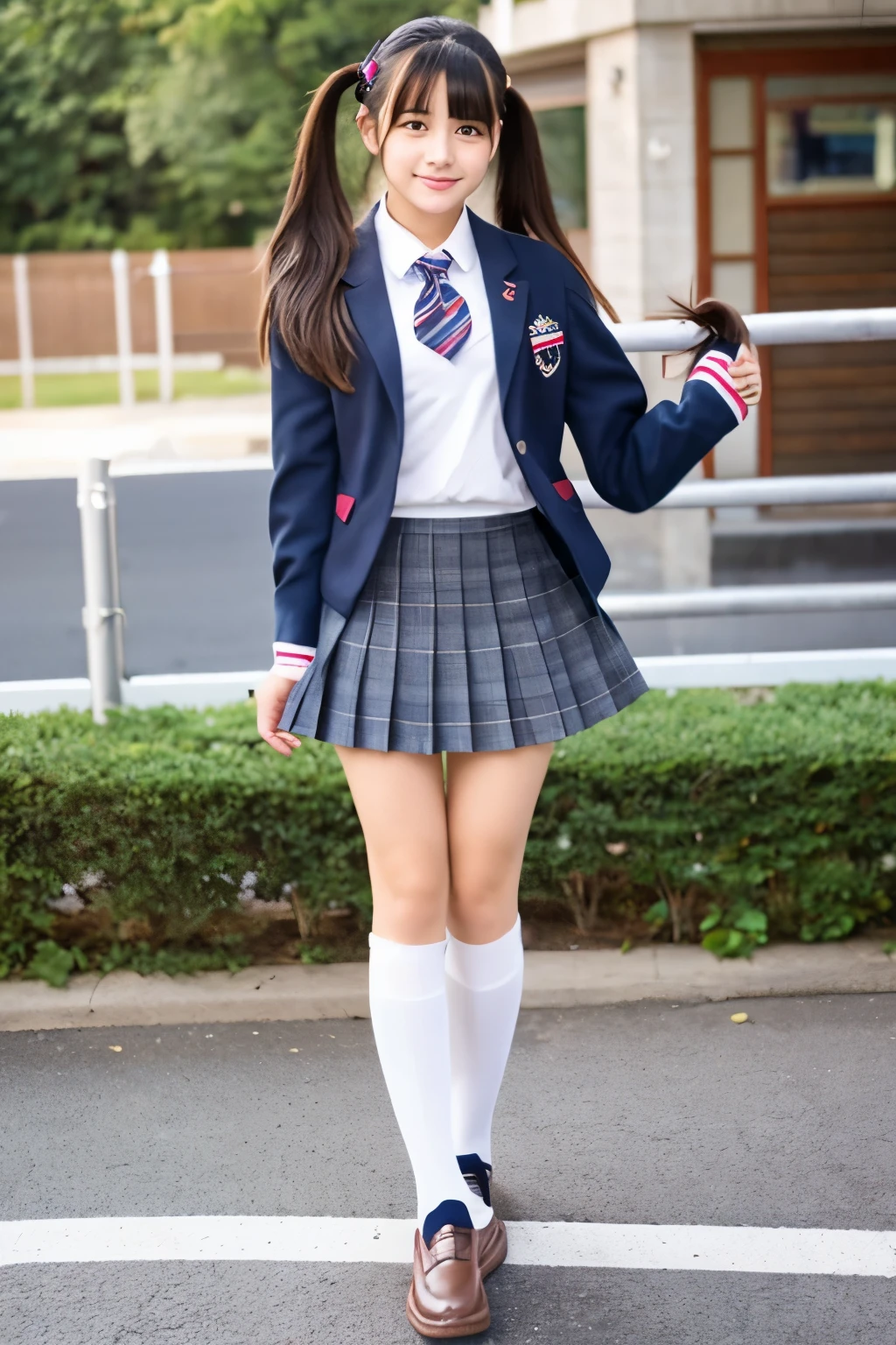 high school girl、blazer、skirt、Japanese、Handstand、underwear、cute、Twin tails、Knee-high socks、loafers