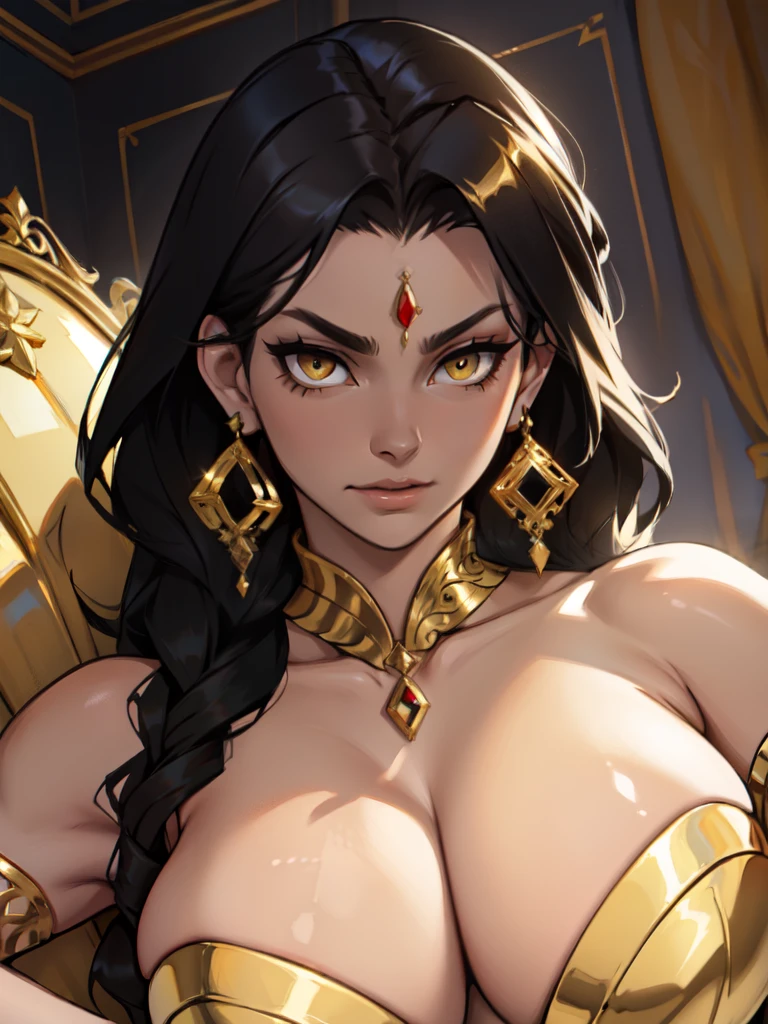 earrings jewelry luxurious fancy gold earrings jewelry luxurious fancy gold black hair yellow eyes pale skin woman seductive expression seductive expression