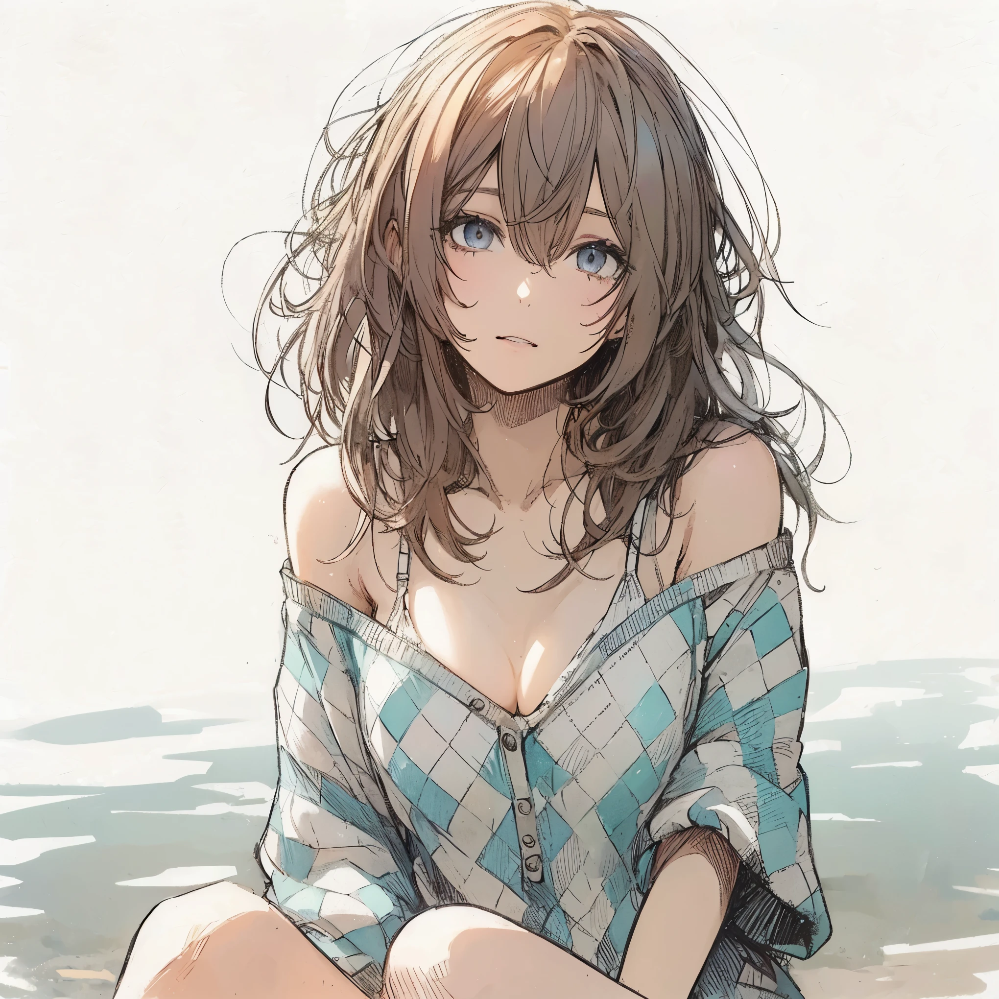 Official art using high-quality hand-drawn watercolor sketch techniques. (best quality,4k,8k,highres,masterpiece:1.2),ultra-detailed,beautiful detailed gray eyes,A girl with beautiful eyes, everyone, beautiful anime girl, cute anime girl, smooth anime art, anime style, elegant colors, soft lighting, delicate beautiful wet eyes, very coquettish, (beautiful large breast:1.2), (correct hands:1.2),