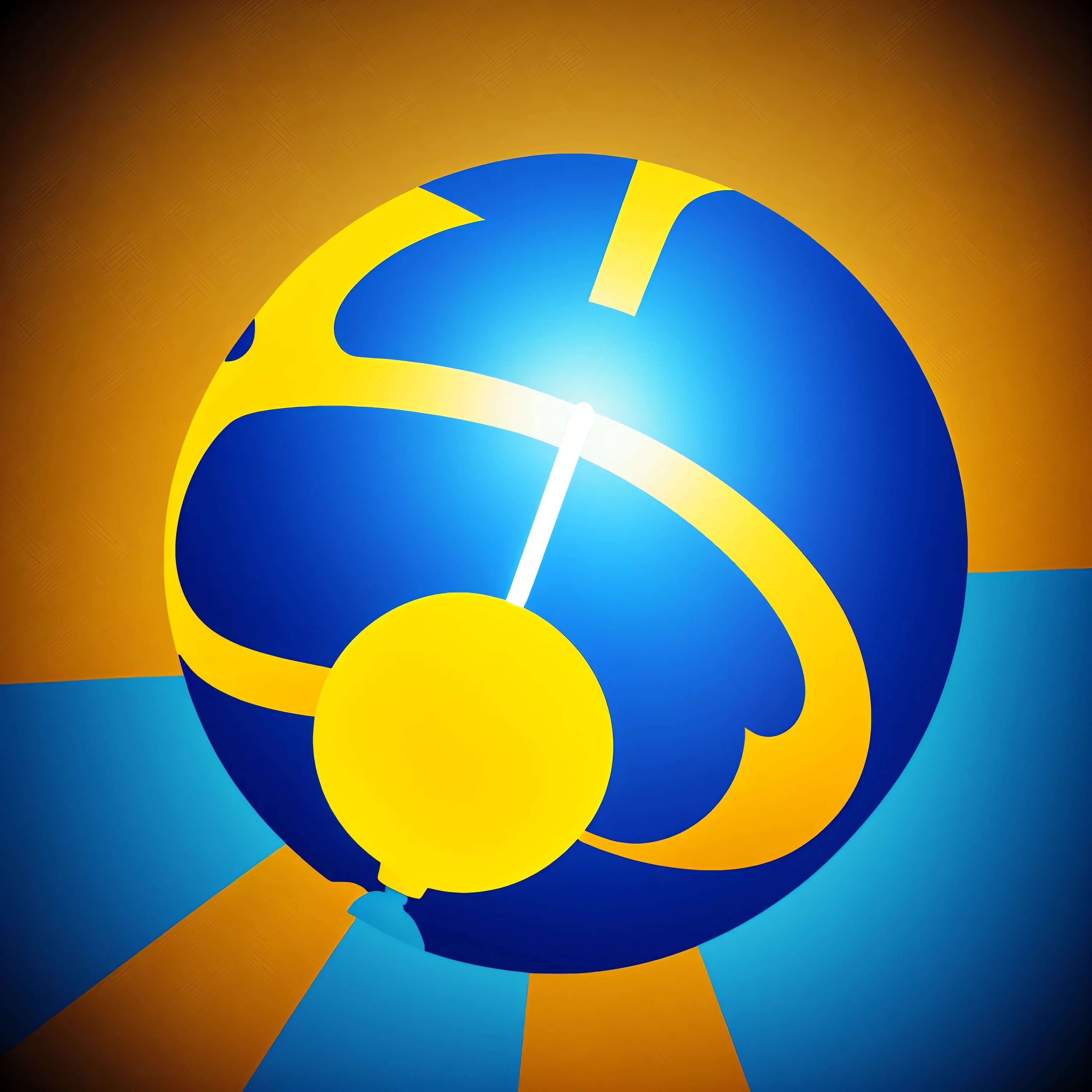 Bright blue to yellow gradient, Animated lightbulb icon, Spinning globe icon, 