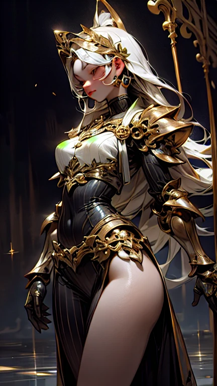 ((best quality)), ((masterpiece)), (detailed), Perfect face,, Perfect body，Perfect body，Wide angle composition，
Breasts of a woman in a golden transparent dress, University of Kili))),Slim waist,, long hair, 极其detailed细节,High-end real station, Heavy rain scene, detailed幻想艺术, Stunning character art, Beautiful and exquisite character art, Beautiful gold and silver armor, Very detailed, girl in shining armor, Exquisite headpieces and jewellery,crystal jewelry filigree, Galaxy, Stunning visuals, (Dynamic Stripes, light track:1.2), Vibrant colors,