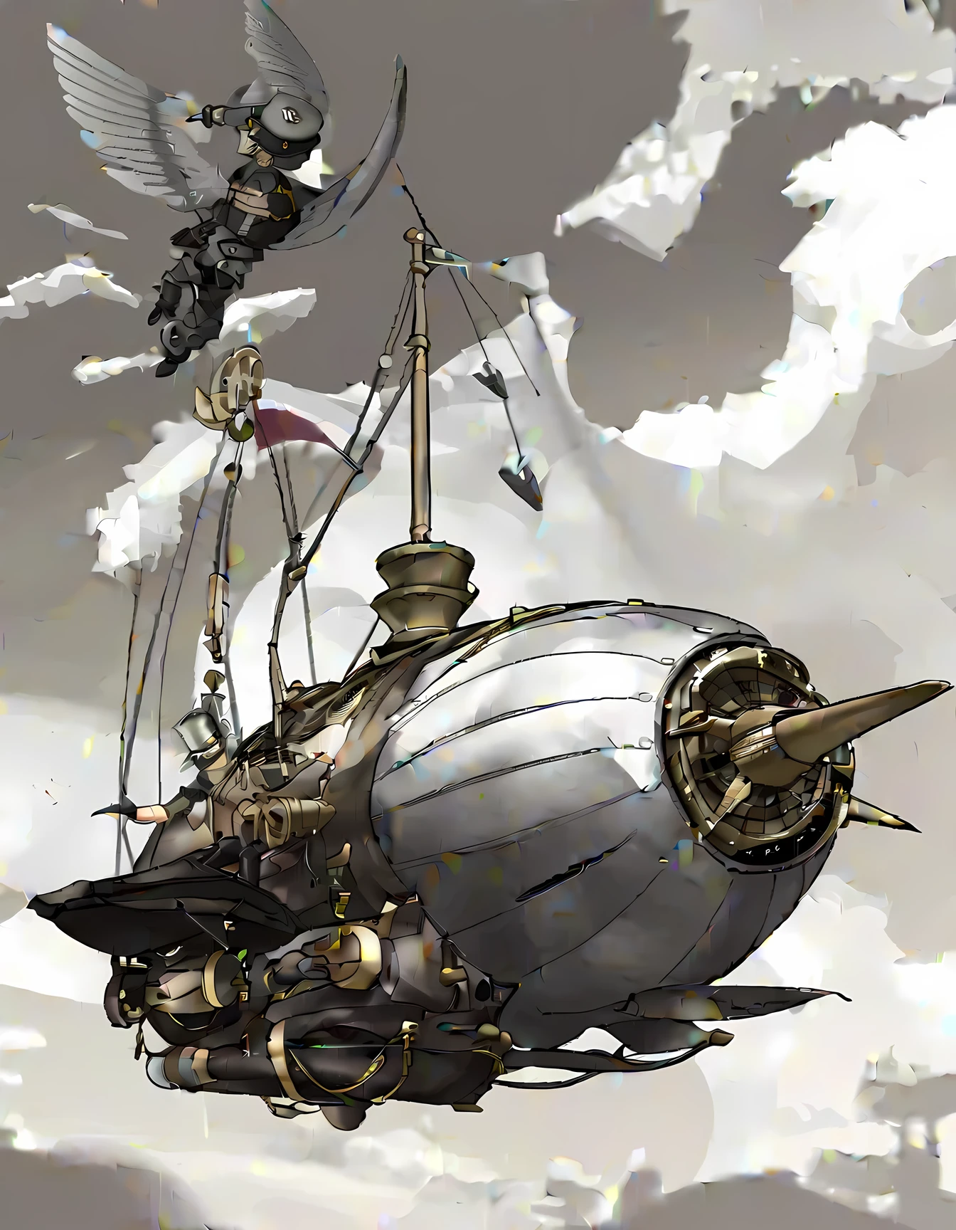 lor concept art, a flying airship in steampunk design