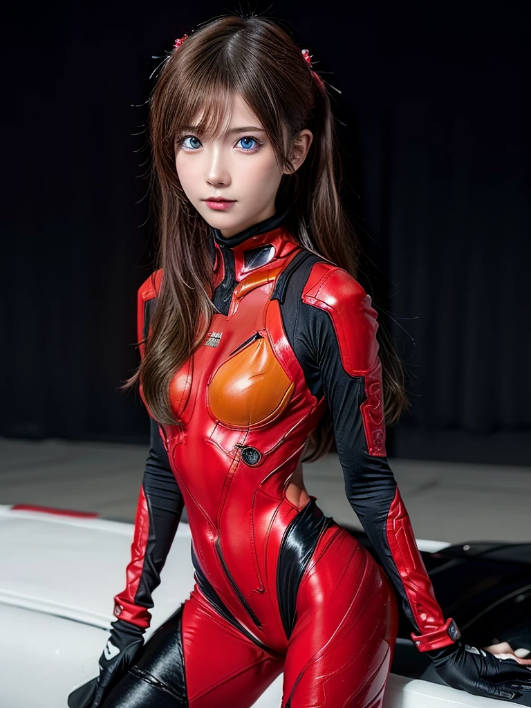 ((Best quality)), ((Masterpiece)), (Details: 1.4), 3D, Asuka Langley Soryu, Asuka, high resolution (high dynamic range), ray tracing, NVIDIA, super resolution, Unreal 5, subsurface scattering ,PBR texturing, post-processing, anisotropic filtering, depth of field, maximum sharpness and sharpness, multi-layered textures, albedo and specular maps, surface shading, accurate simulation of light and matter interaction, perfect proportions ,Octane Rendering,Two-Tone Lighting,Wide Aperture,Low ISO,White Balance,Rule of Thirds,8K RAW,(Masterpiece: 1.4, Best Quality), (Intricate Details), Unity8k Wallpaper, Highly Detailed, Beautiful and Mysterious, Details background, realistic, alone, perfectly detailed face, detailed blue eyes, highly detailed, blush, hair ornament, chignon mahogany hair, (blonde), plug suit 02, Shikinami Asuka Langley, Evangelion, Slender , full body suit, black background, above the waist,composition that shows the whole body,