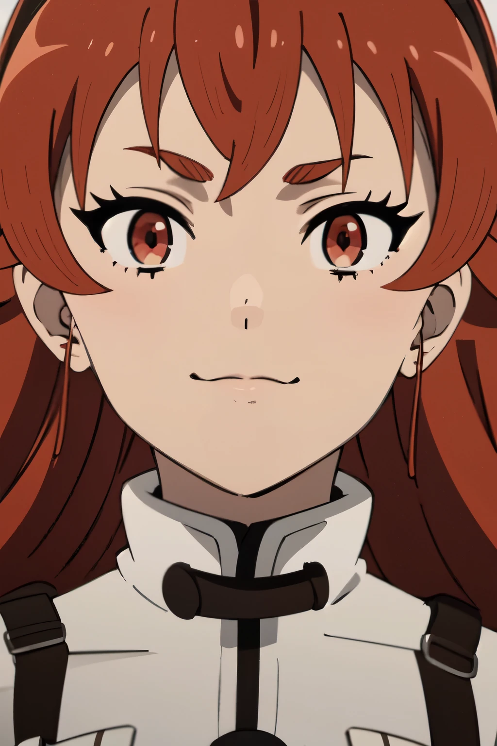((best quality)), ((masterpiece)), (detailed), perfect face. Asian girl. Red hair. Red eyes.