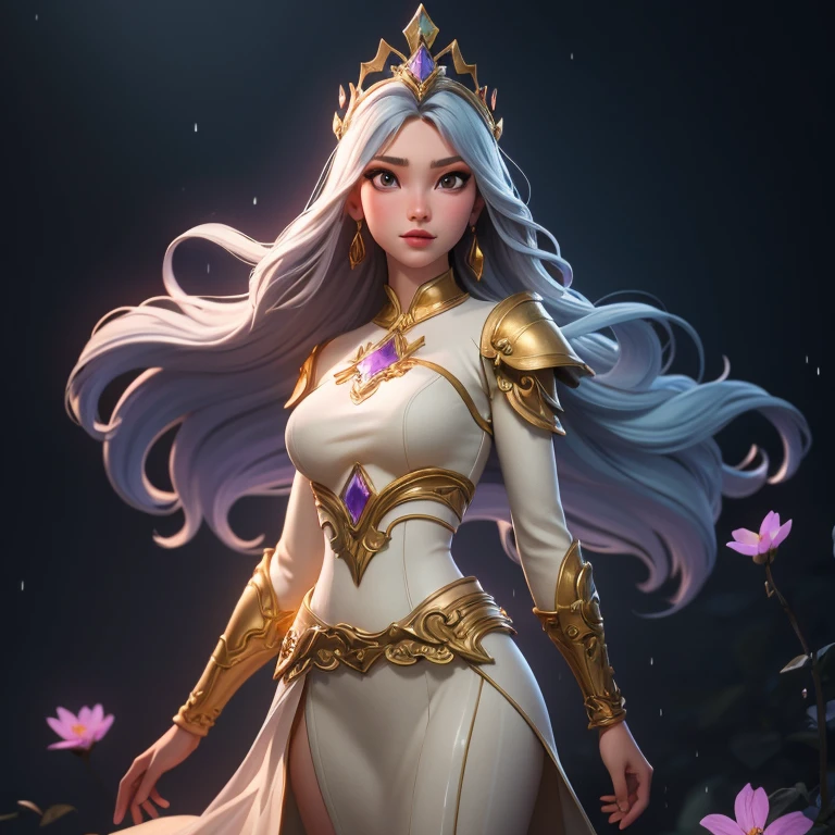 ((best quality)), ((masterpiece)), (detailed), Perfect face,, Perfect body,Perfect body,Wide angle composition,
Breasts of a woman in a golden transparent dress, University of Kili))),Slim waist,, long hair, 极其detailed细节,High-end real station, Heavy rain scene, detailed幻想艺术, Stunning character art, Beautiful and exquisite character art, Beautiful gold and silver armor, Very detailed, girl in shining armor, Exquisite headpieces and jewellery,crystal jewelry filigree, Galaxy, Stunning visuals, (Dynamic Stripes, light track:1.2), Vibrant colors,