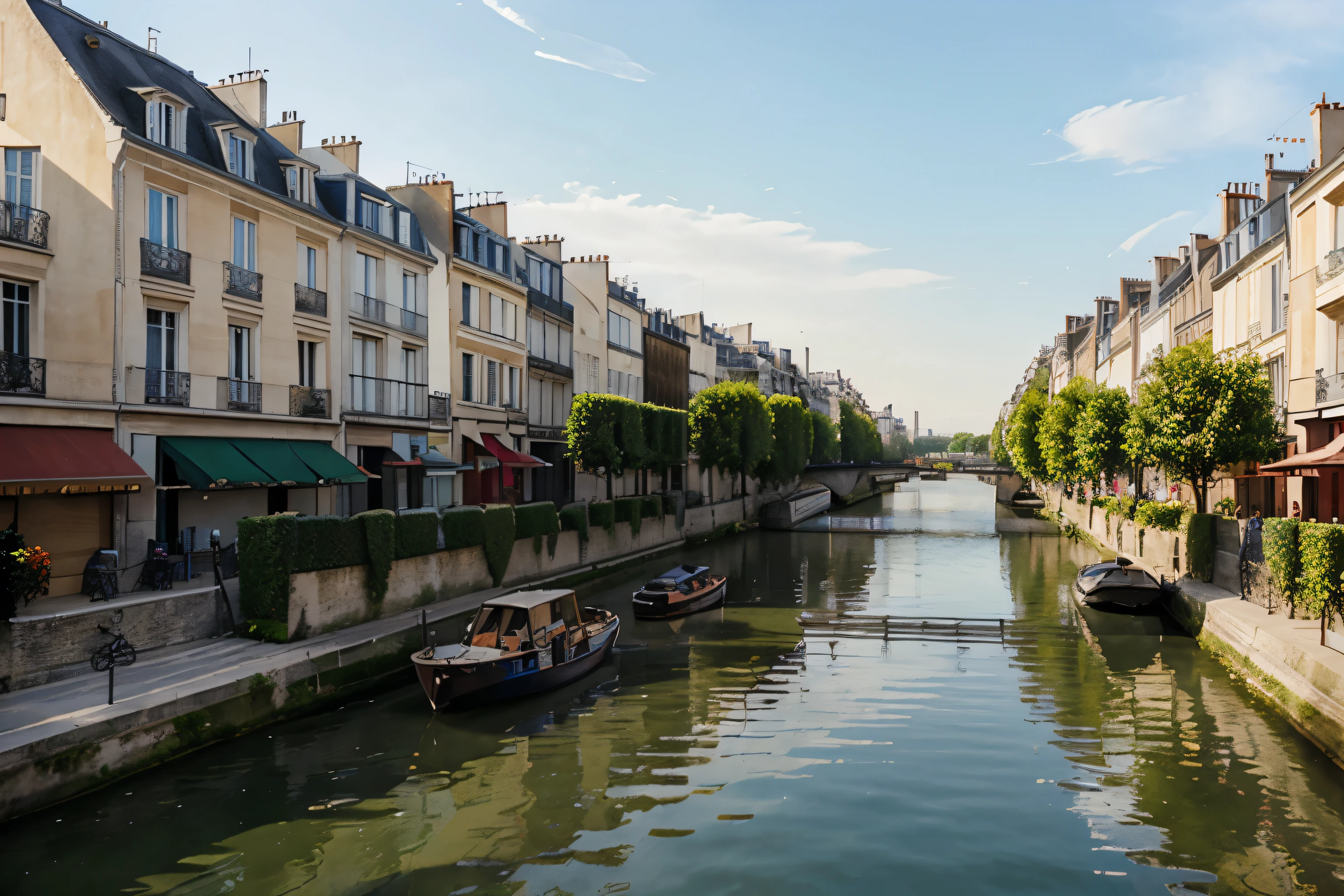 A WATERCOLOR PAINTING OF A NEIGHBORHOOD OF PARÍAS NEXT TO THE SEINE