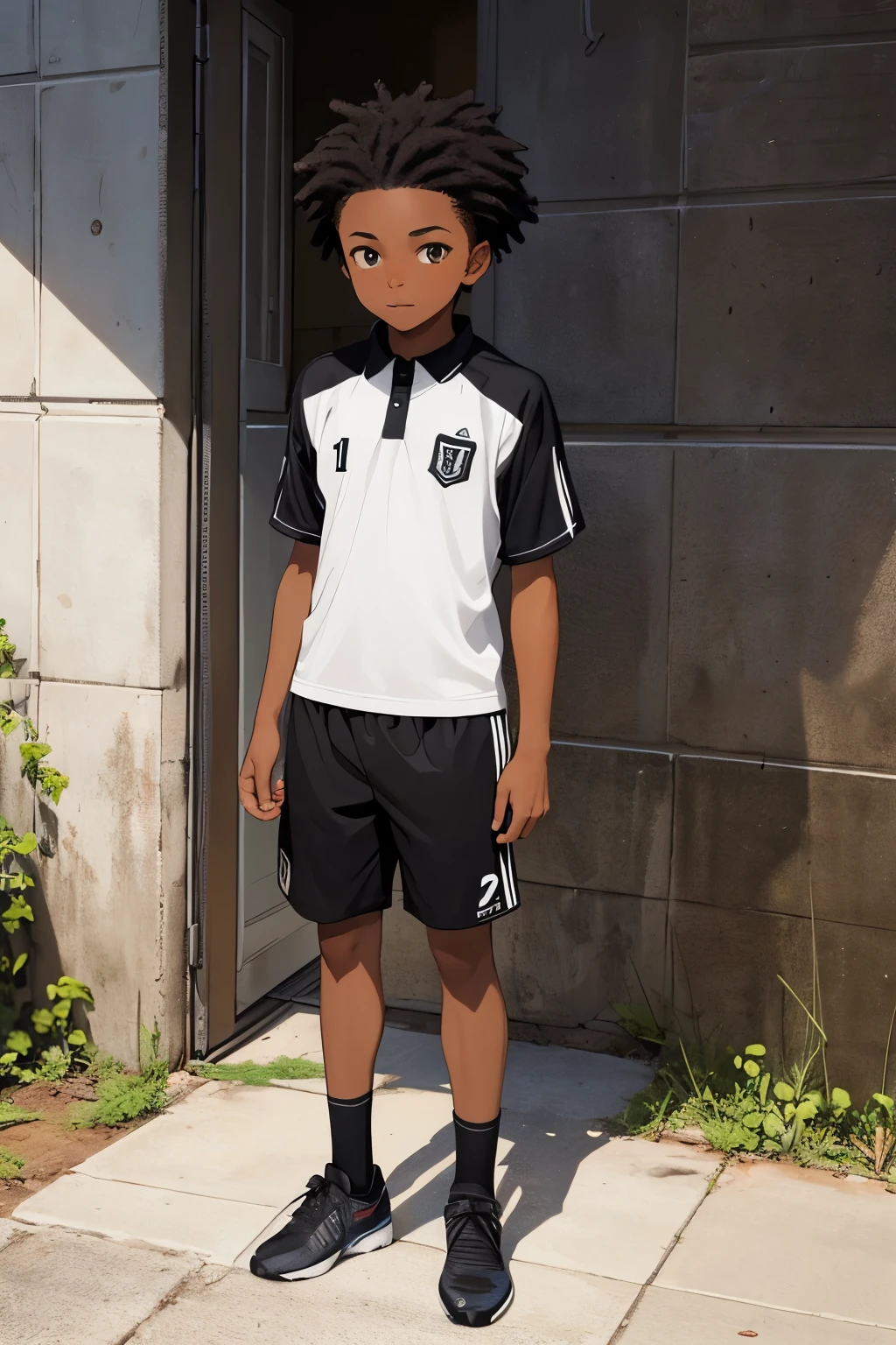 a black young man with soccer kit, around , standing, black boy, short hairs, black peoples, black person, black boy