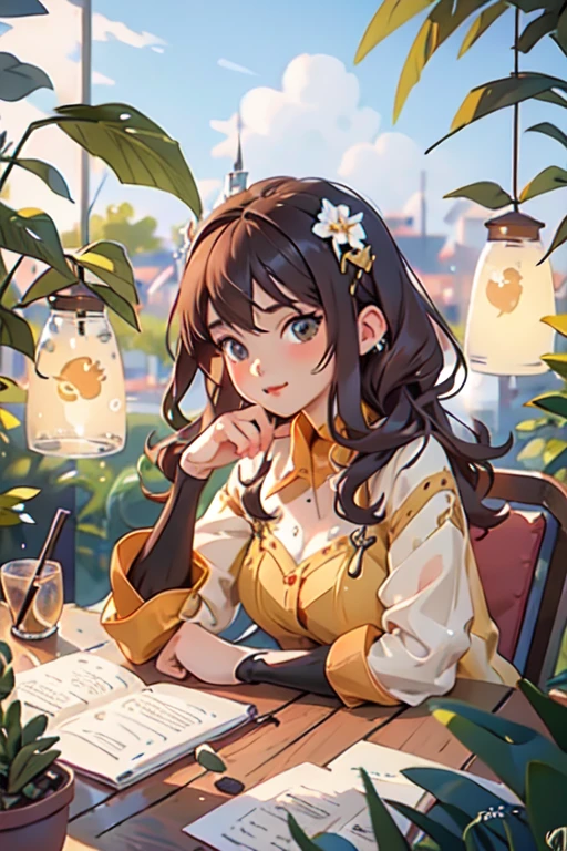 Fragrant coffee on the table, smoke over the cup, cozy atmosphere of a French cafe, hyperrealism, lumen, Art Nouveau ((best quality)), ((masterpiece)), (detailed), perfect face