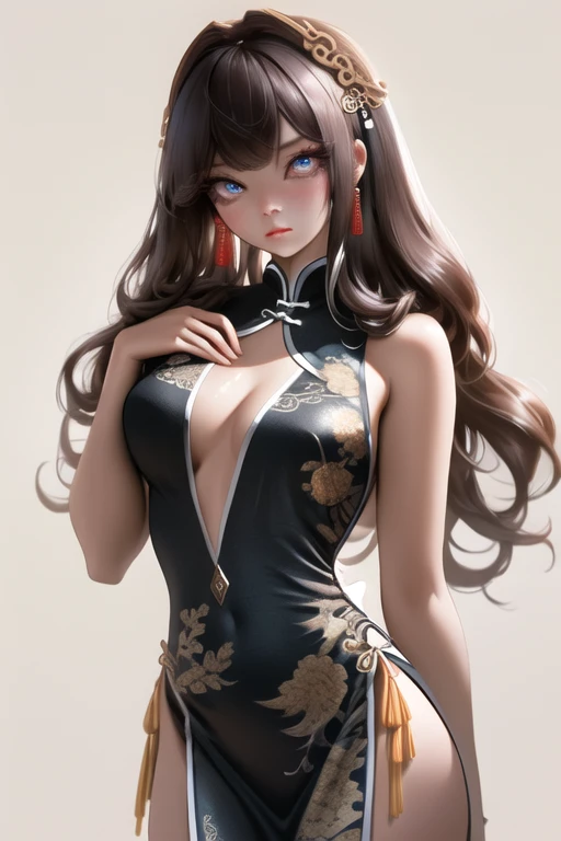 Chest Curtain, China dress, slip,(highest quality:1.0), (8k wallpaper:1.0), Very delicate and beautiful, (Beautifully detailed face:1.0), (detailed Deep Eyes), Symmetrical breast Eyes, vapor, Shiny skin,