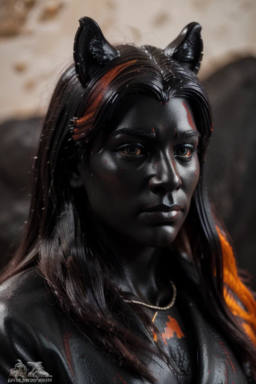 color miniature, 3d printing, fabulous hellish black horse, fiery mane, lava veins, hyper detail, Post-processing, INPAINTING, High contrast, on dark red velvet, face detail