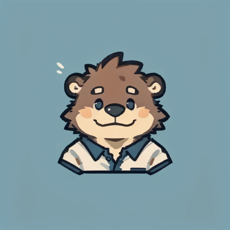 otter face,Cute face,Humanity(otter), (White short sleeve:1.3),Chubby,(white eyebrows:1.1),（Upper body naked:1.2）,(perfect black eyes),Simple background, Blue Background,print style。（Artist:Takemoto Arashi）