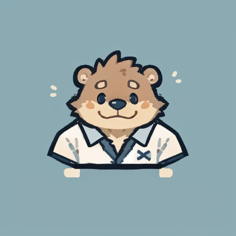 otter face,Cute face,Humanity(otter), (White short sleeve:1.3),Chubby,(white eyebrows:1.1),(Upper body naked:1.2),(perfect black eyes),Simple background, Blue Background,print style。(Artist:Takemoto Arashi)