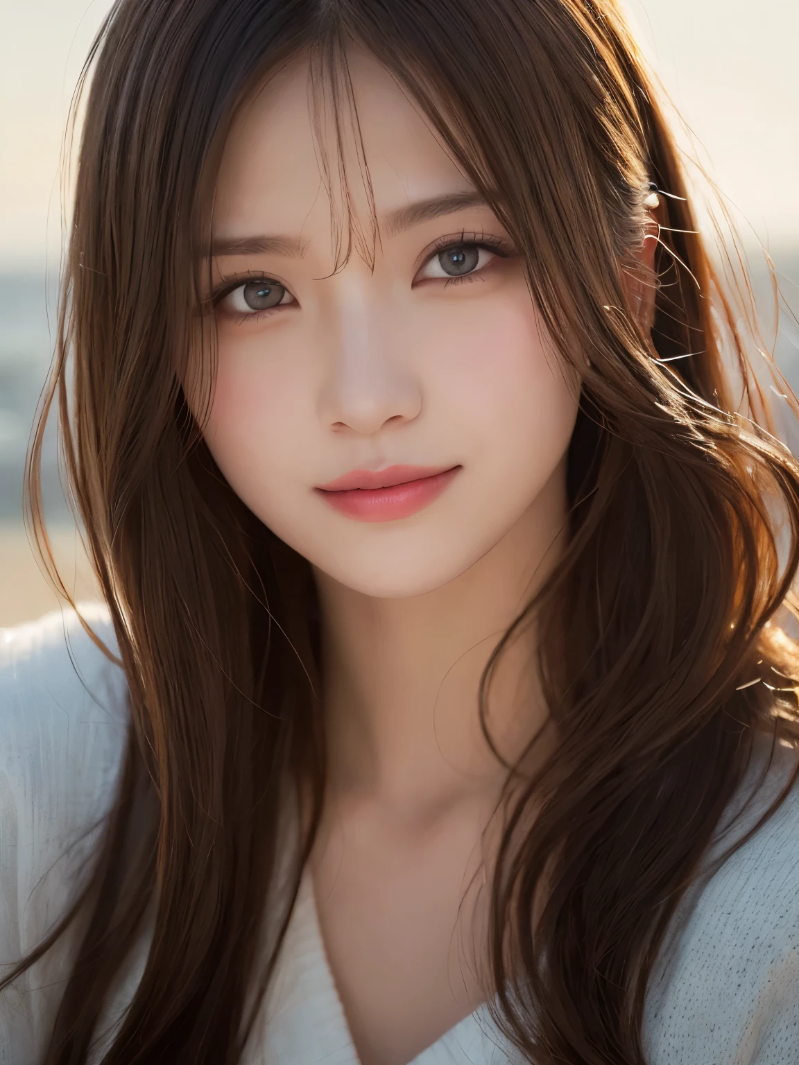 masutepiece, Best Quality, Illustration, Ultra-detailed, finely detail, hight resolution, 8K Wallpaper, Perfect dynamic composition, Beautiful detailed eyes, doress,Medium Hair, Big are visible, Natural Color Lip, Random and sexy poses,Smile,20 years girl
