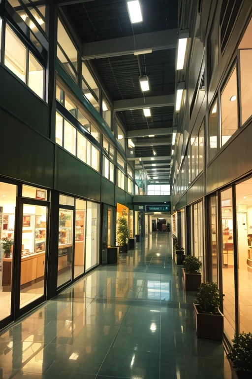 neighborhood mall,
humidified ambient,
two storys,
two floors,
garden,
smoth natural light,
rain forest vegetation,
smoth light,
50 meters width,
50 meters length,