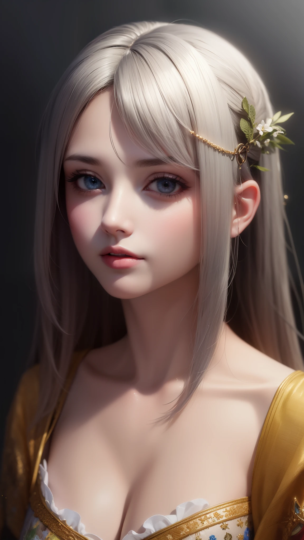 (8K, Best quality, masterpiece: 1.2), (Best quality: 1.0), (ultra high resolution: 1.0), Watercolor, beautiful woman, (shiny pupils,blue pupils), shoulders, headband, Agnes Cecil, bust portrait, very bright design, pastel shades, Autumn fires, Moody Grey, harsh style style Alexey Savlasov, Ivan Shishkin, Ilya Repin, (map retouching: 1.2), 2d, (oil painting: 1.2) very detailed