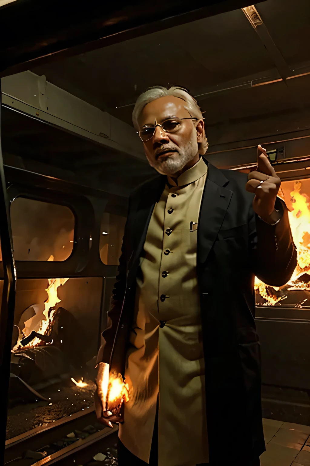 Narendra modi riding a burning train like ghost rider