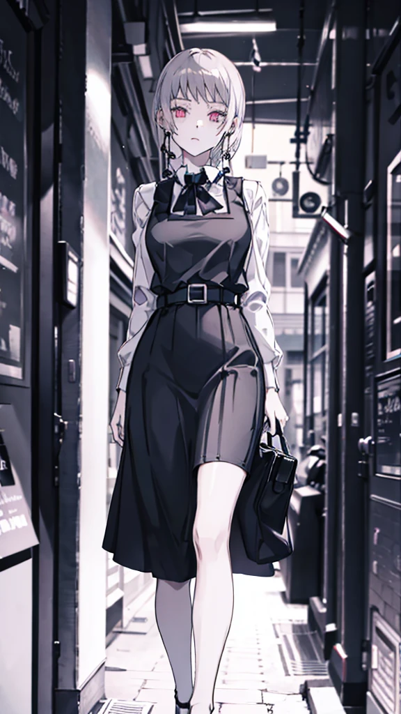 tall, short black dress, city