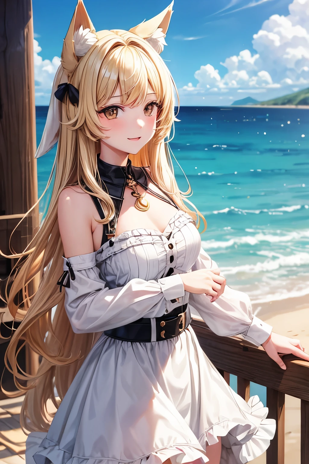 ((highest quality)), ((masterpiece)), (Get used to it), Perfect Face , masterpiece、highest quality、High resolution、High-quality images、8k, 1 female、Skin Radiance、Texture of skin and clothing、Expression of fine eyes、Shiny bright golden hair,Girl with long braided hair, Manga inspired by Lee Jong-suk, Trending on deviantart, realism, detailed manga style, Manga art style, Perfect Line Drawing, Beautiful line art, digital manga art girl, K-POPアイドル, Beautiful Blue Eyes, Lips become thicker, Gorgeous face with attention to detail, (Cute Smile), charm, Innocent, Side view, (Perfectly detailed face), (Beautiful Hands) Photorealistic images, Written boundary depth, 20th Generation ,beautiful girl , hair ornaments , off shoulder tops , mini skirt , big breasts , protruding shoulders , I can see her cleavage ,(Standing on the beach, looking to the side with a sad expression:1.3),Look at the ocean and the sunset,At sunset,Waves crashing on the beach,sunlight,Light on the face