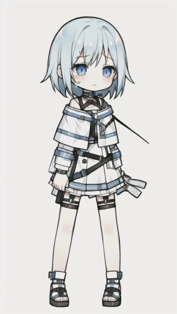 best quality, chibi, 1 girl,blue hair,Pure white background,Vivid,clearly,sad face,Walking,Are crying,shout,Sit down