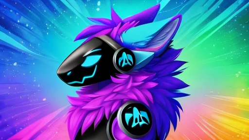 Protogen, light blue fur protogen furry character wolf light blue anthropomorphic fur protogen , looking at viewer,a little to the side, , fur, dark visor,solo, cartoon, (highly detailed illustration:1.2), best quality, masterpiece, solo, protogen, (protogen face:1.1), (protogen visor:1.1), tail, torso, , standing, social media background cover art profile picture looking really cool background picture to put as a cover artwork, extremely good background cover artwork, computer desktop background, with a rainbow background with really cool effects