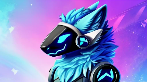 Protogen, ((light blue fur protogen furry character wolf light blue anthropomorphic fur protogen)) , looking at viewer,a little to the side, , fur,  visor,solo, cartoon, (highly detailed illustration:1.2), best quality, masterpiece, solo, protogen, (protogen face:1.1), (protogen visor:1.1), tail, torso, , standing, social media background cover art profile picture looking really cool background picture to put as a cover artwork, extremely good background cover artwork, computer desktop background, with a rainbow background with really cool effects, light blue fur colored body