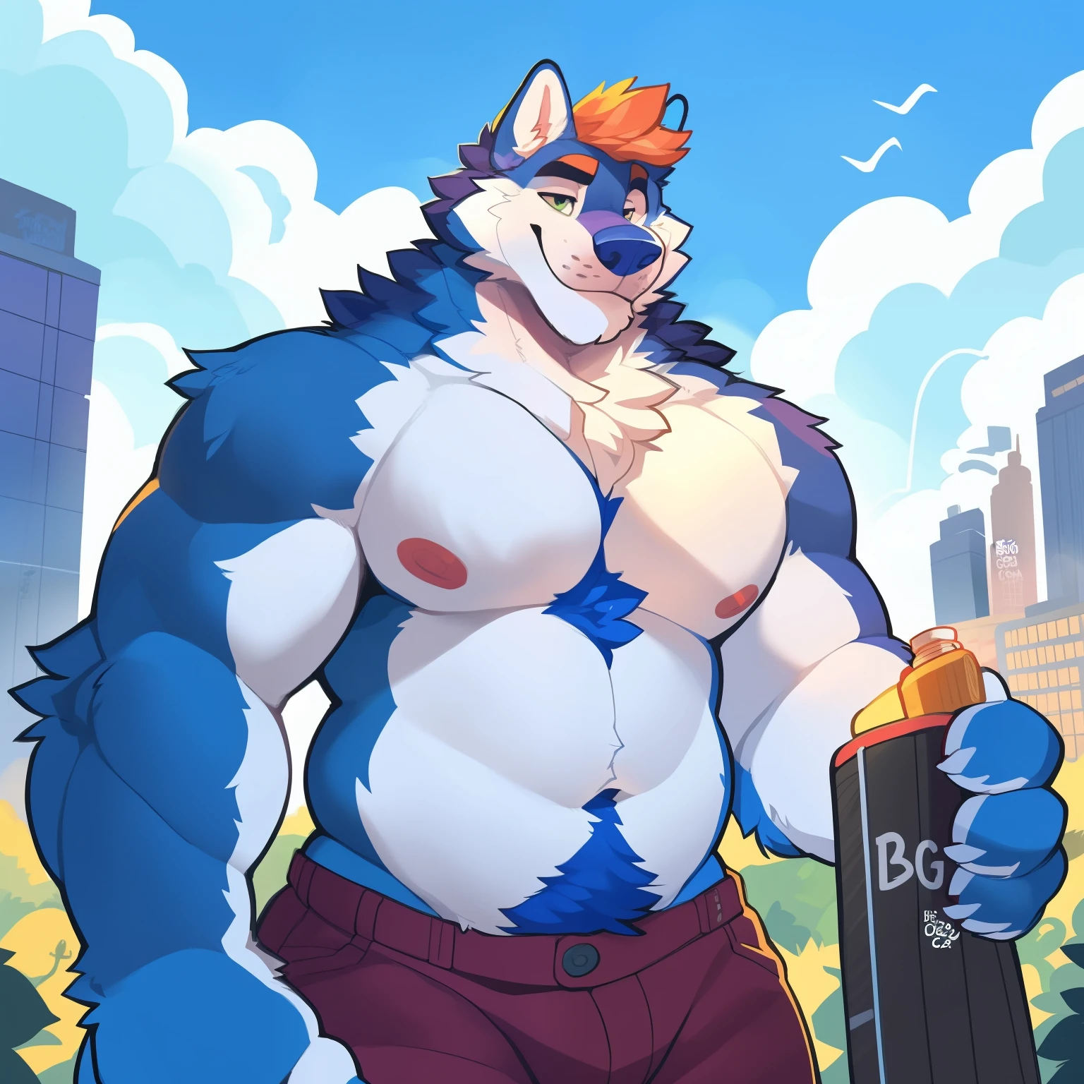 a handsome young chubby hairy wolf 25 year old gay furry, by bigcozyorca, by Takemoto Arash