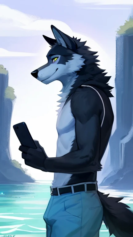 ((Danny a anthropomorphic black, grey, and white male wolf with summer clothing )) , looking at viewer,a little to the side, fur,solo, cartoon, (highly detailed illustration:1.2), best quality, masterpiece, solo, tail, torso, , standing, social media background cover art profile picture looking really cool background picture to put as a cover artwork, extremely good background cover artwork, phone background, with a with the Gay Pride flag green to blue in the background with really cool effects, Danny a anthropomorphic black, grey, and white male wolf, phone wallpaper background, at the viewer with a very romantic look and pose, big chest , day, , sensual, detailed, uploaded to e621, beautiful and detailed portrait of an anthropomorphic , (((male))) uploaded to e621, zaush, foxovh, movie lighting, thicc, alone, detailed, 8k res, hires, detailed eyes, good anatomy, good perspective, towards viewer, by bebebebebe, by sicklyhypnos, by gerkk, by orf, nice hands, perfect hands, happy, romantic, ray tracing lighting, rtx on, By Bebebebebe, by SpiritD, by KOBITOWANI, b est quality, masterpiece, perfect anatomy, detai led picture)), 1femboy, , sexy body, fluffy tail, shy, horny, romantic, up close, wearing not a single bit of clothing, huge thighs,, huge