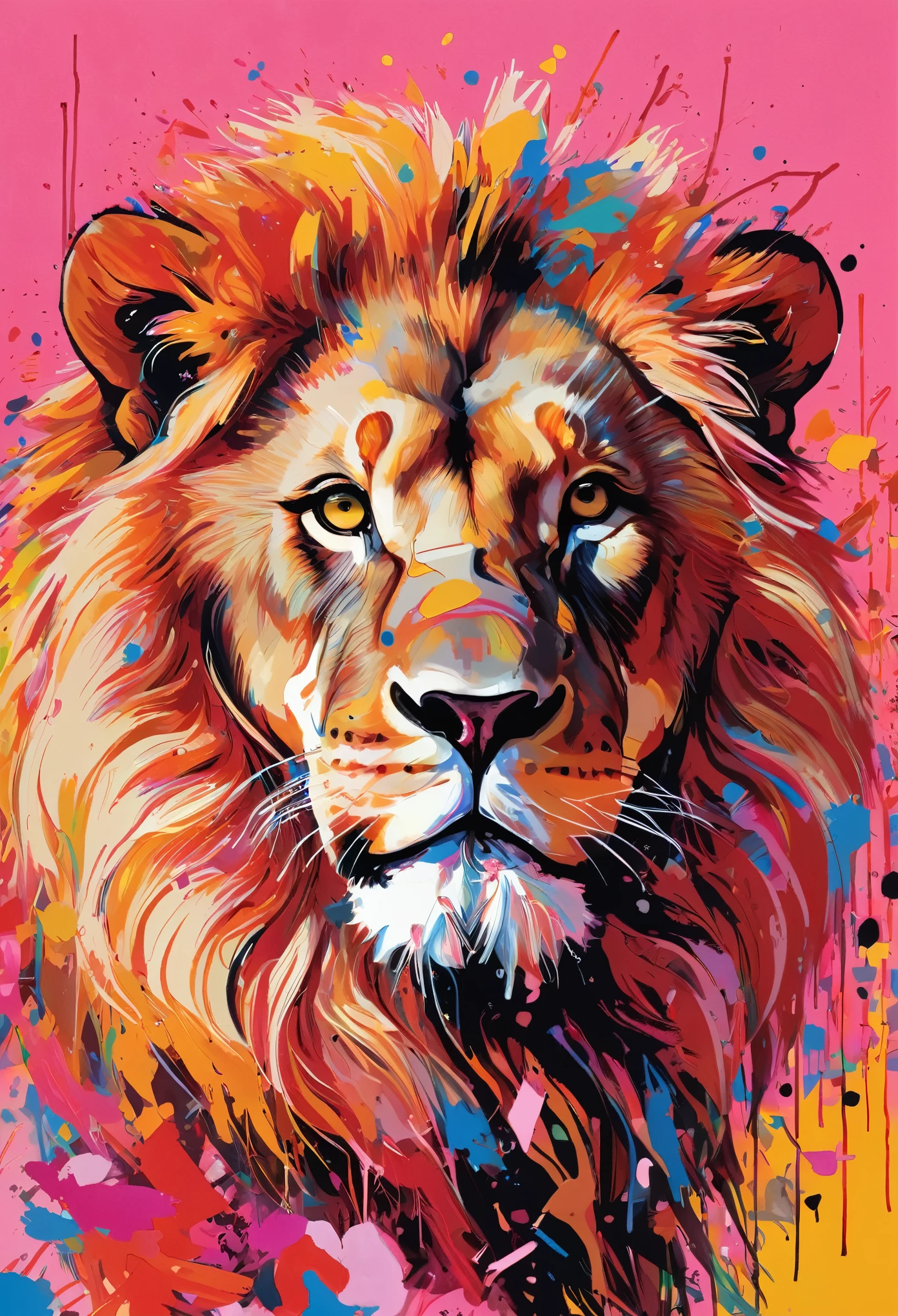 Graffiti, scribble, Comics by Petra Cortright, best quality, masterpiece, lion artwork, Representative work, official art, Professional, Ultra intricate detailed, 8k, lion art, colourful background
