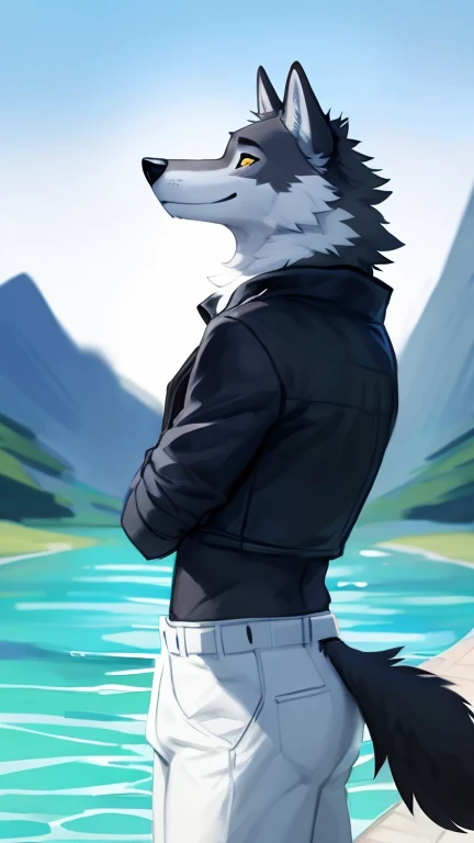 ((Danny a anthropomorphic black, grey, and white male wolf with summer clothing )) , looking at viewer,a little to the side, fur,solo, cartoon, (highly detailed illustration:1.2), best quality, masterpiece, solo, tail, torso, , standing, social media background cover art profile picture looking really cool background picture to put as a cover artwork, extremely good background cover artwork, phone background, with a with the background with really cool effects, really cool extremely nice background, Danny a anthropomorphic black, grey, and white male wolf, phone wallpaper background, at the viewer with a very romantic look and pose, big chest , day, , sensual, detailed, uploaded to e621, beautiful and detailed portrait of an anthropomorphic , (((male))) uploaded to e621, zaush, foxovh, movie lighting, thicc, alone, detailed, 8k res, hires, detailed eyes, good anatomy, good perspective, towards viewer, by bebebebebe, by sicklyhypnos, by gerkk, by orf, nice hands, perfect hands, happy, romantic, ray tracing lighting, rtx on, By Bebebebebe, by SpiritD, by KOBITOWANI, b est quality, masterpiece, perfect anatomy, detai led picture)), 1femboy, , sexy body, fluffy tail, shy, horny, romantic, up close, wearing not a single bit of clothing, huge thighs,, huge