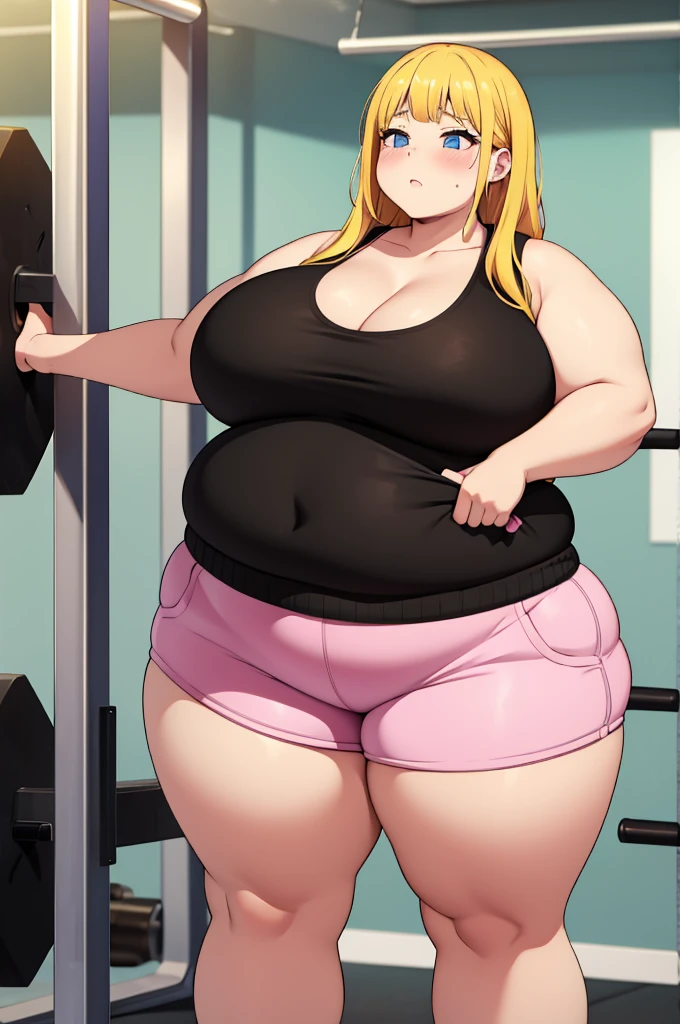 make yellowhaired ssbbw fat girl in too tight shorts she's work out at the gym