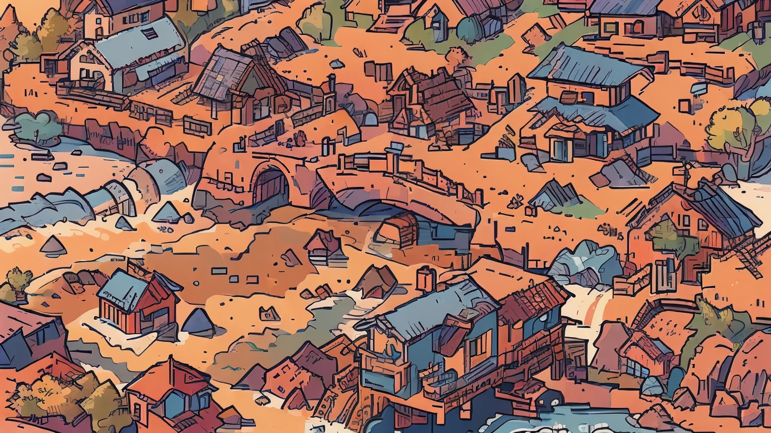 a close up of a cartoon town with a river and a river running through it, beautiful detailed pixel art, an isometric fantasy map, isometric pixelart, isometric map, isometric pixel art, pixel art isometric drawing, small town surrounding, detailed pixel art, cottage town, isometric view. game rpg, whiterun in the style of pixar