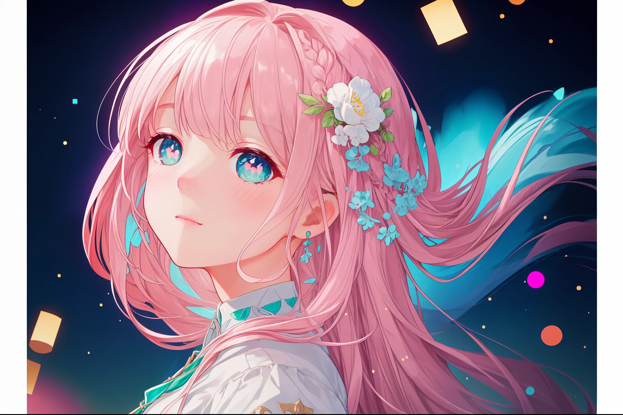 (((pearl pink hair,emerald pupils))),((beautiful and detailed)),(blushing), (geometric:1.1), ((1girl,amazing,adorable girl,solo,arms down)),(Masterpiece,Best quality, offcial art,fractal art, Beautiful and aesthetic:1.2),(4k,HD,HRS),((small breasts)),(Physically-based rendering),Sharp focus, (((face portrait,focus on face,highdetailskin,The details are complex、Shallow depth of field、movie lighting、Reflectors、a Canon EOS R5、50mm lens、f / 2.8、shot at 8k resolution)))，correct pupils,((((shiny hair|detailed hair|half bangs|long hair)))),(masterpiece sidelighting),(The sheen),(beautiful hair,bokeh:55mm)),((extremely_Detailed_Eyes_and_face)),Movie girl,(standing),Brilliant