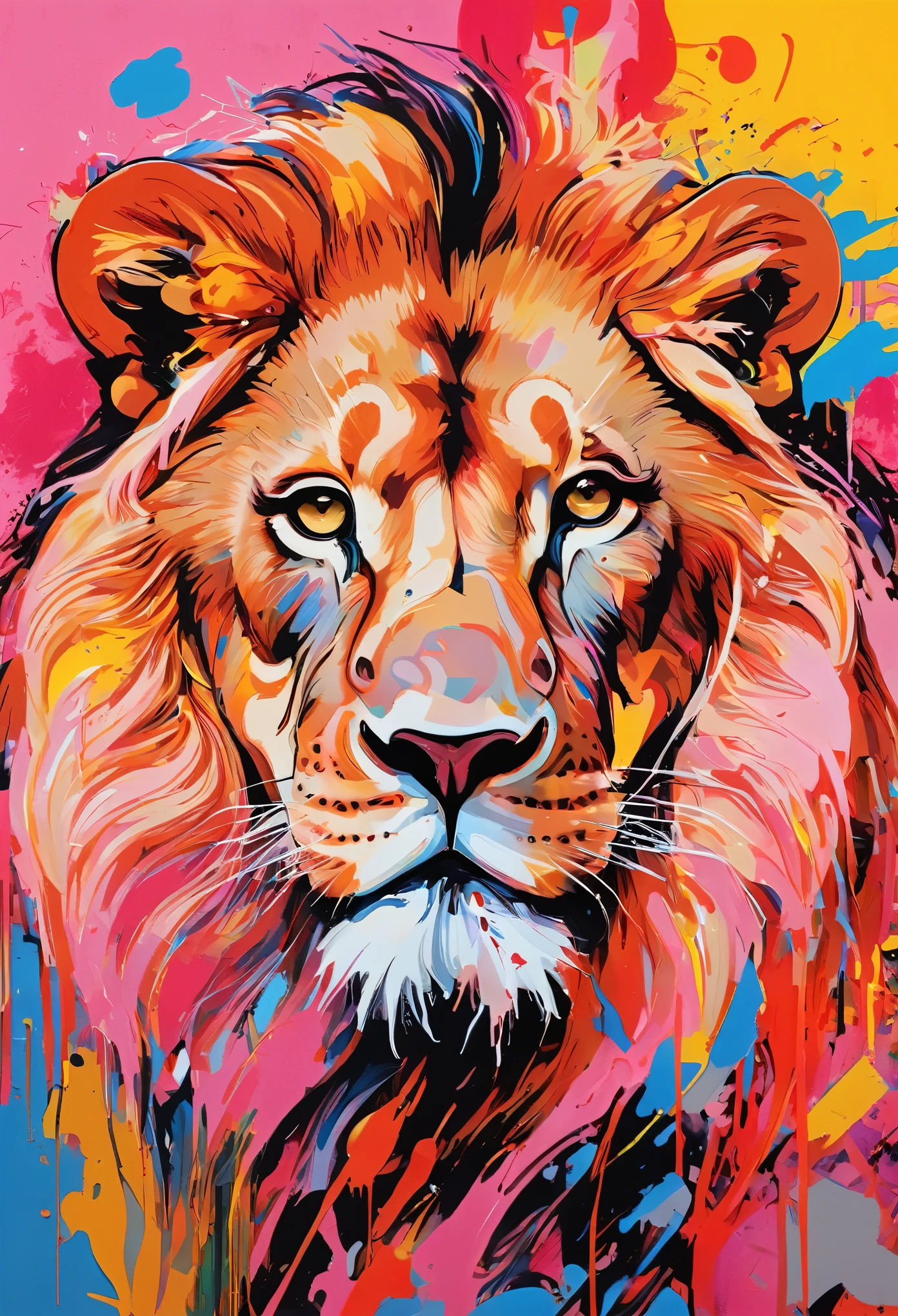 Graffiti, scribble, Comics by Petra Cortright, best quality, masterpiece, lion artwork, Representative work, official art, Professional, Ultra intricate detailed, 8k, lion art, colourful background 