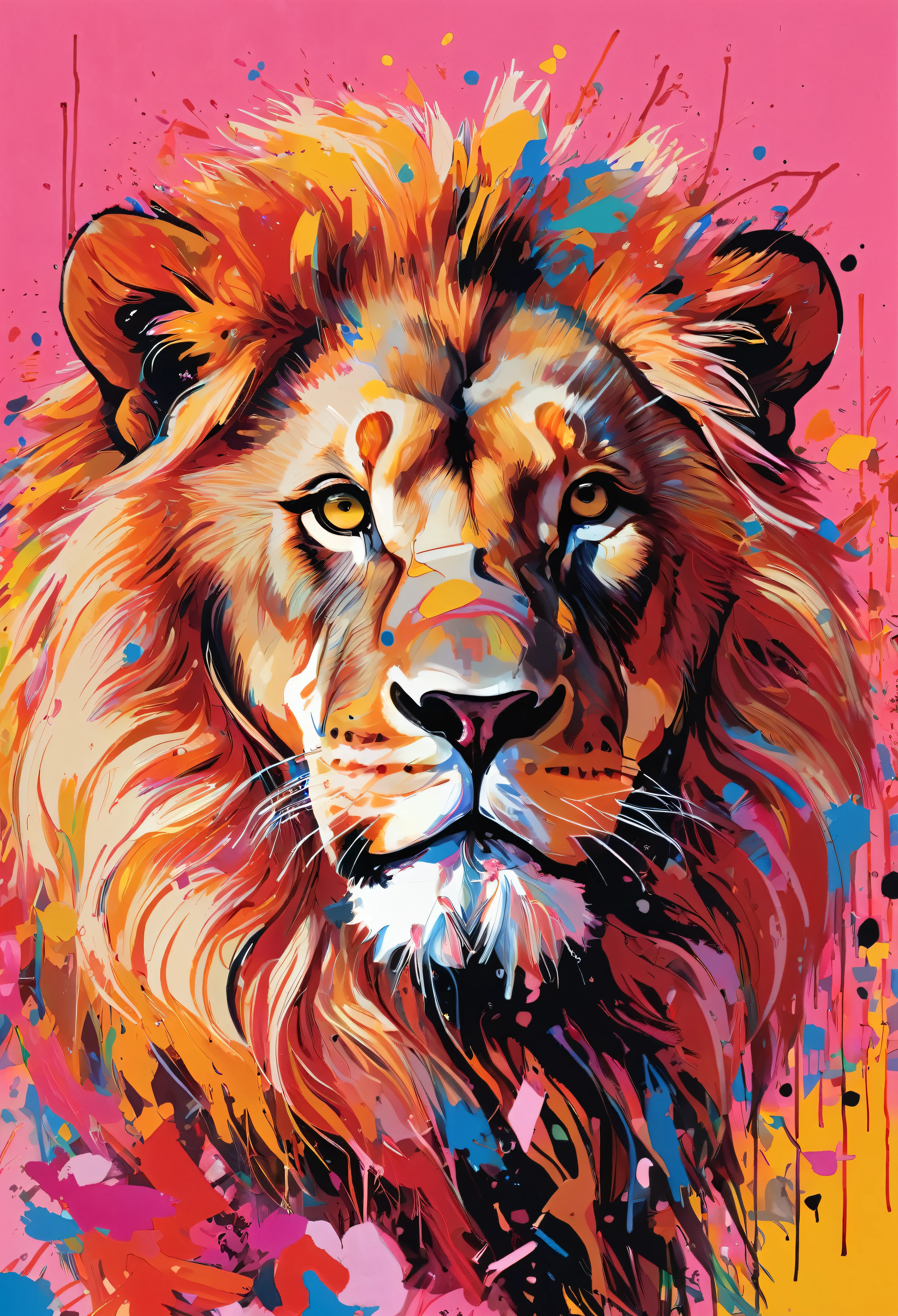 Graffiti, scribble, Comics by Petra Cortright, best quality, masterpiece, lion artwork, Representative work, official art, Professional, Ultra intricate detailed, 8k, lion art, colourful background 