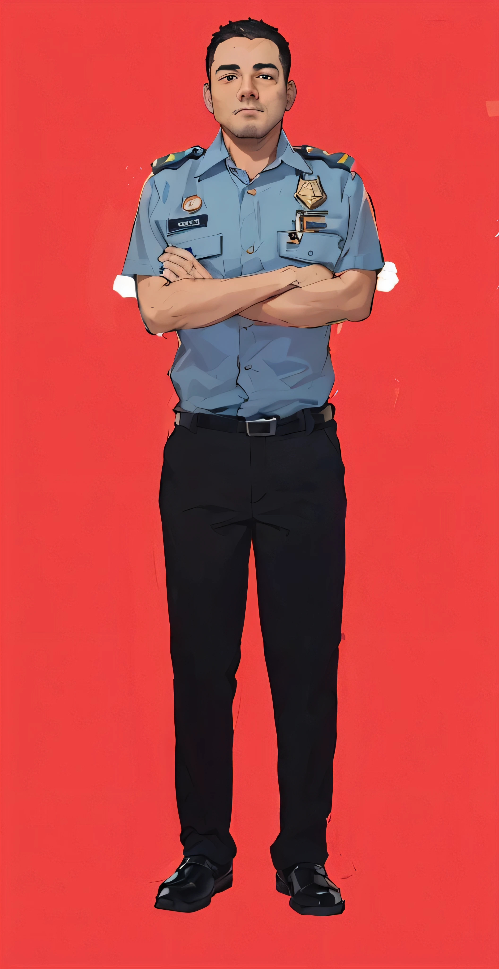 arafed man in uniform standing with arms crossed on red background, full body portrait shot, full body photograph, full uniform, full body picture, security agent, full body portrait, full body photo of steve, fullbody photo, portrait full body, full - body portrait, full-body portrait, officer, fully body portrait, full body photgraph