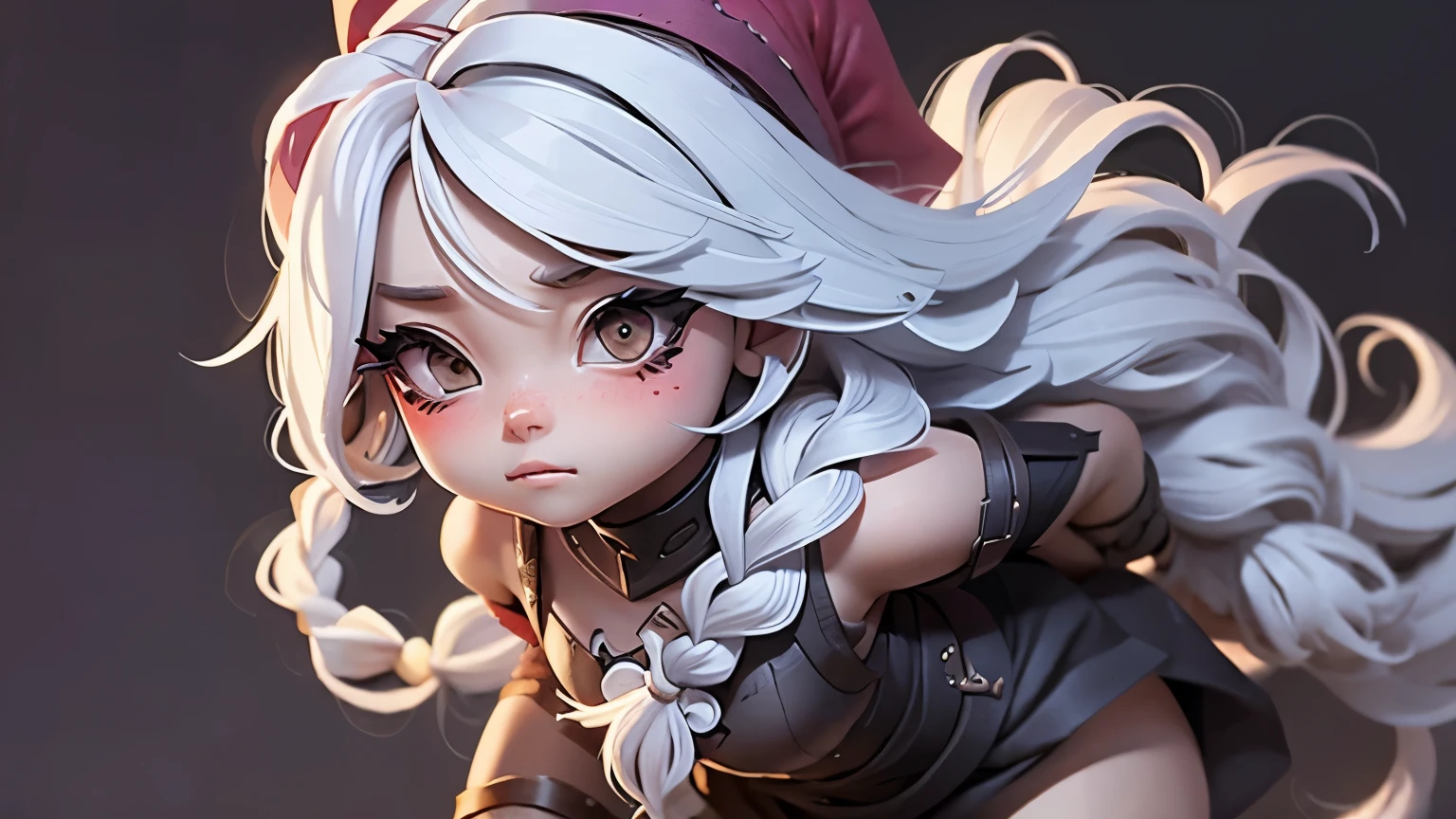 Barenziah from the game the elder scrolls morrowind , using a ninja dress with jitaiate sneaking. Lolli girl, braid hair, school, closed mouth, white hair,.